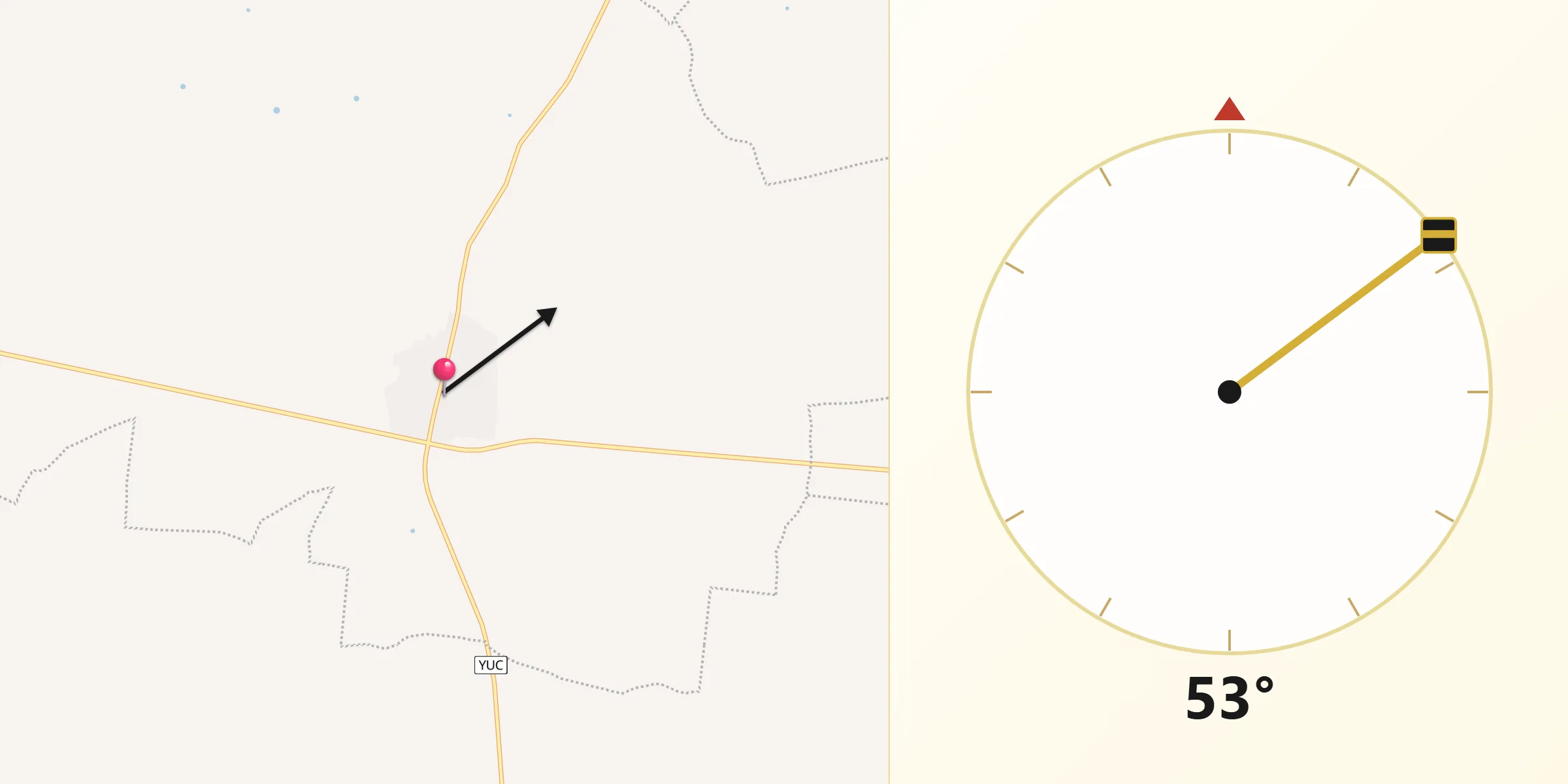 Dirección de la Qibla desde Sucilá