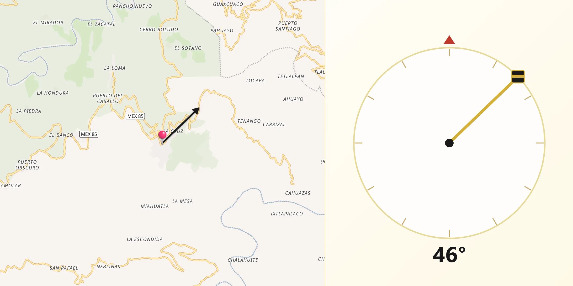 Dirección de la Qibla desde Chapulhuacán