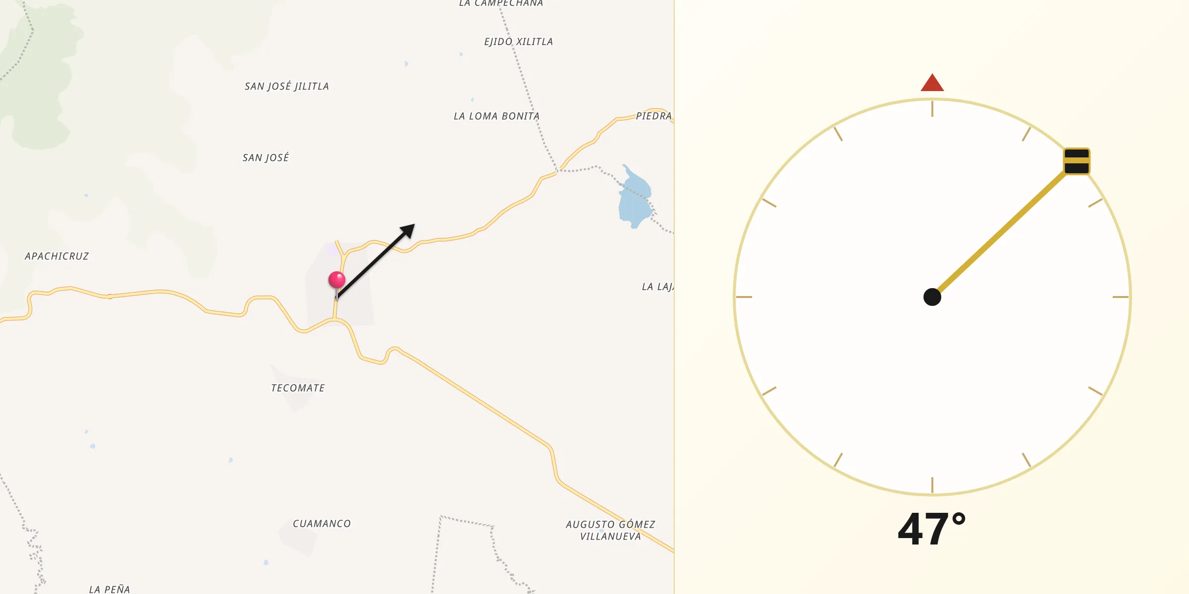 Dirección de la Qibla desde Tepetzintla