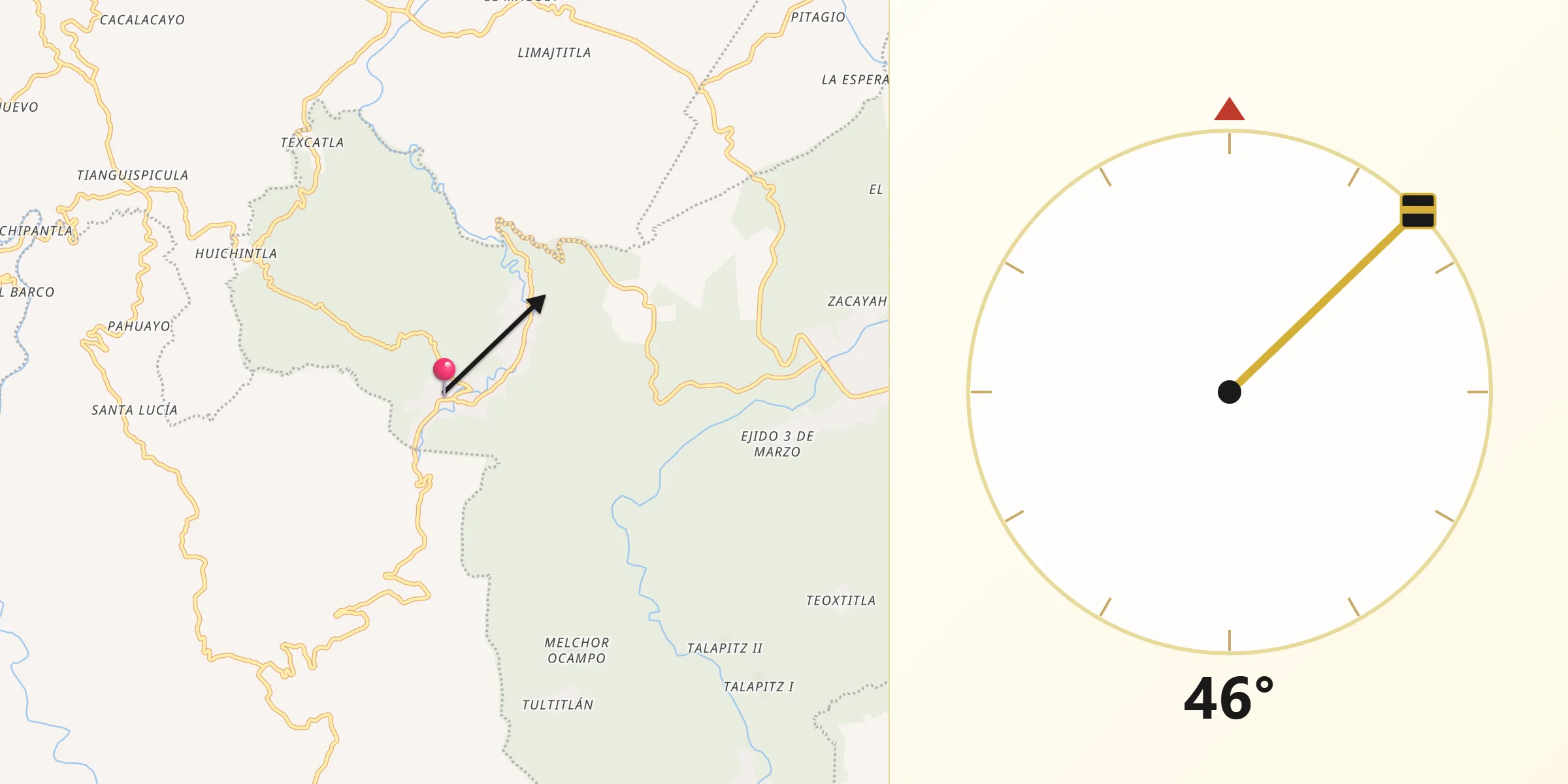 Dirección de la Qibla desde Ahuatitla