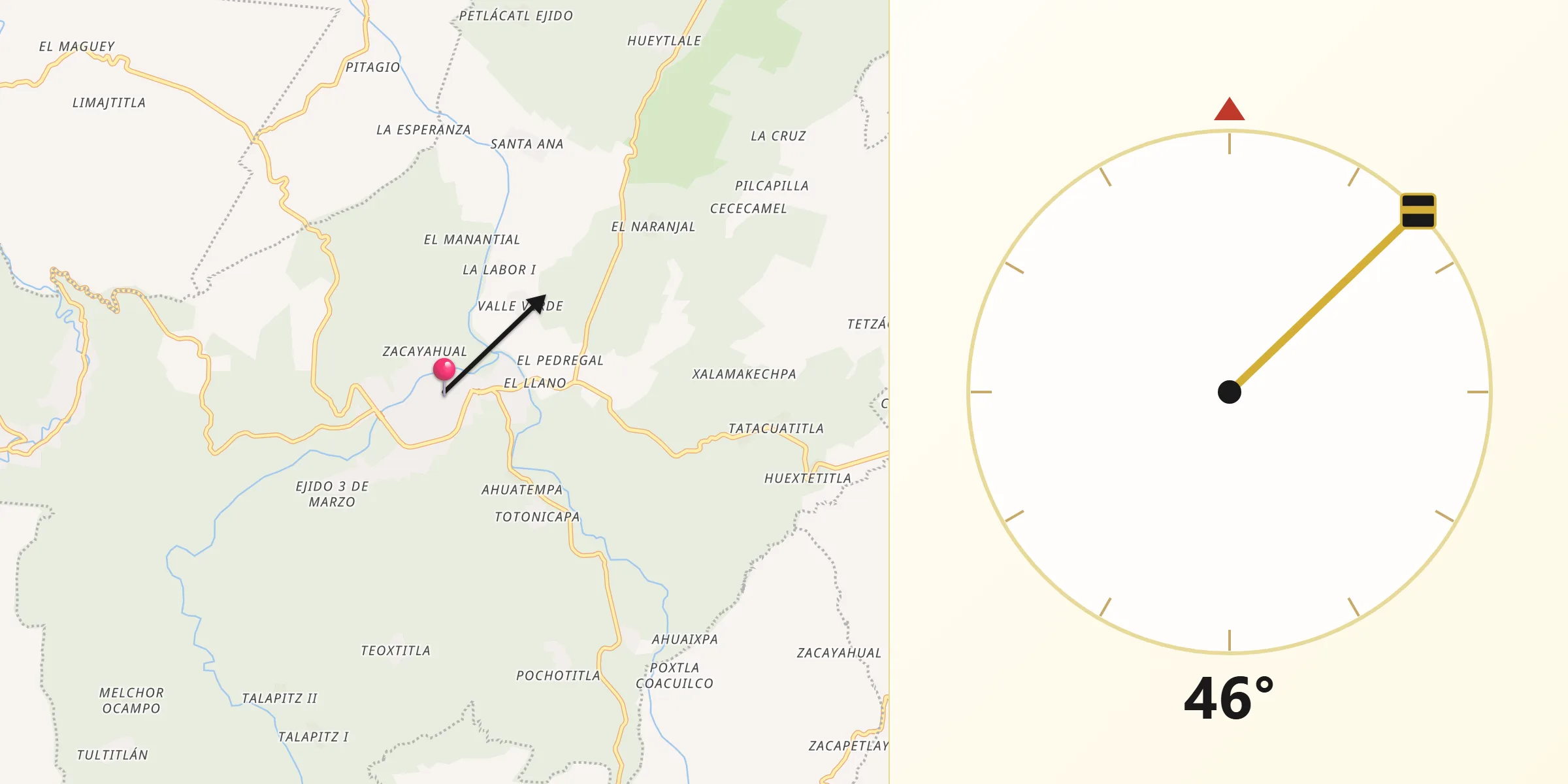 Dirección de la Qibla desde San Felipe Orizatlán
