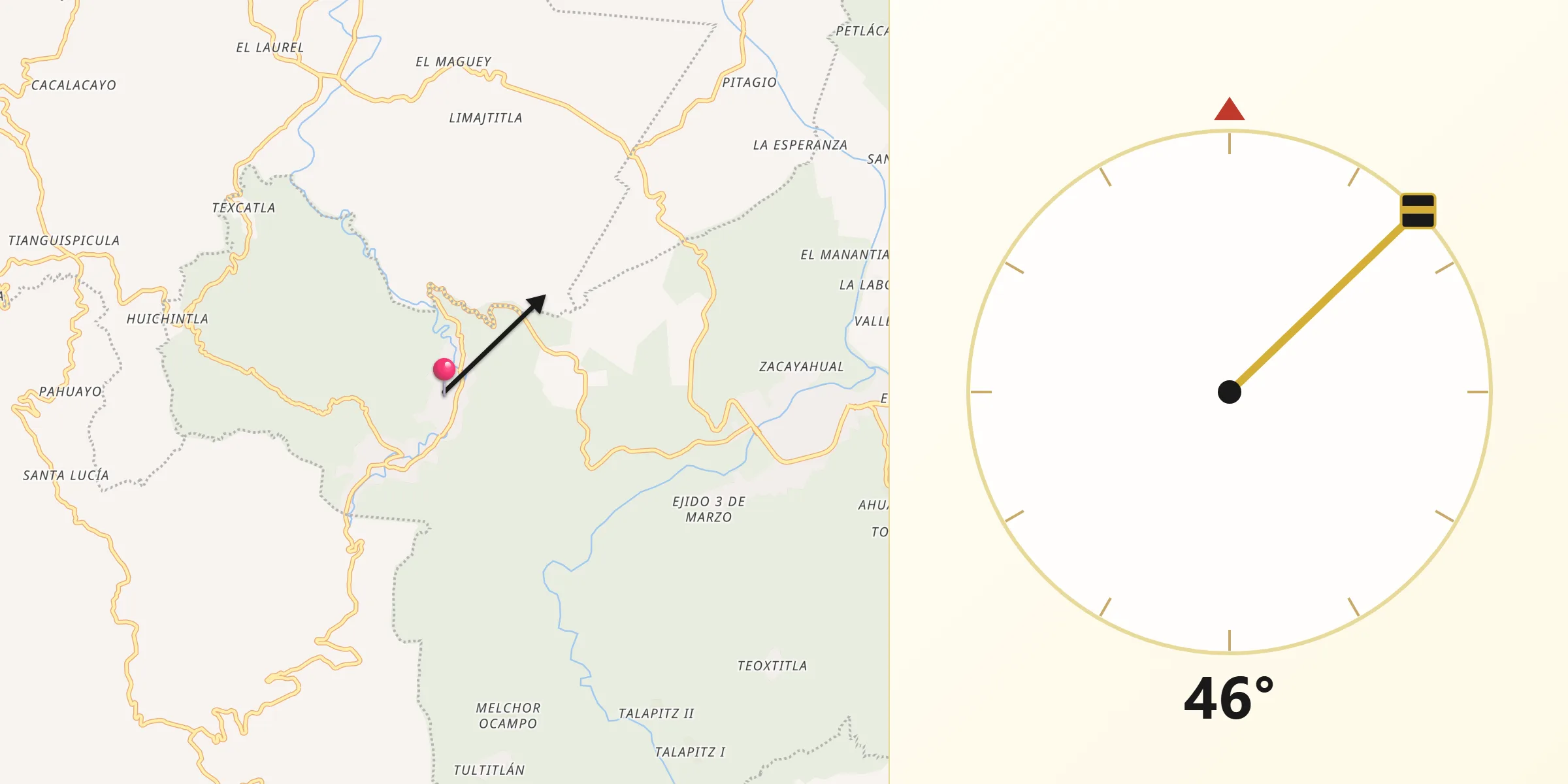 Dirección de la Qibla desde Huitzitzilingo
