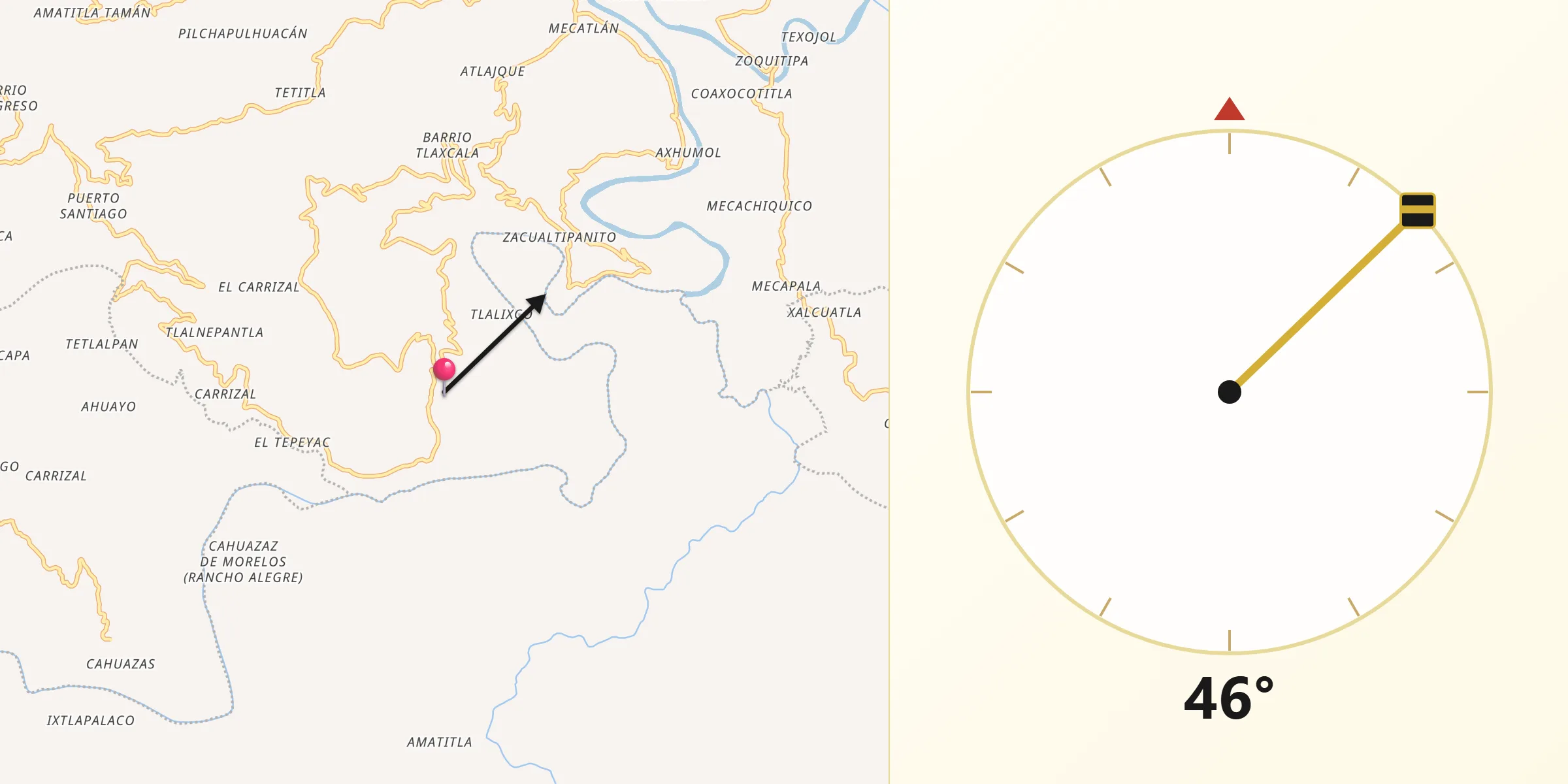 Dirección de la Qibla desde Tezapotla
