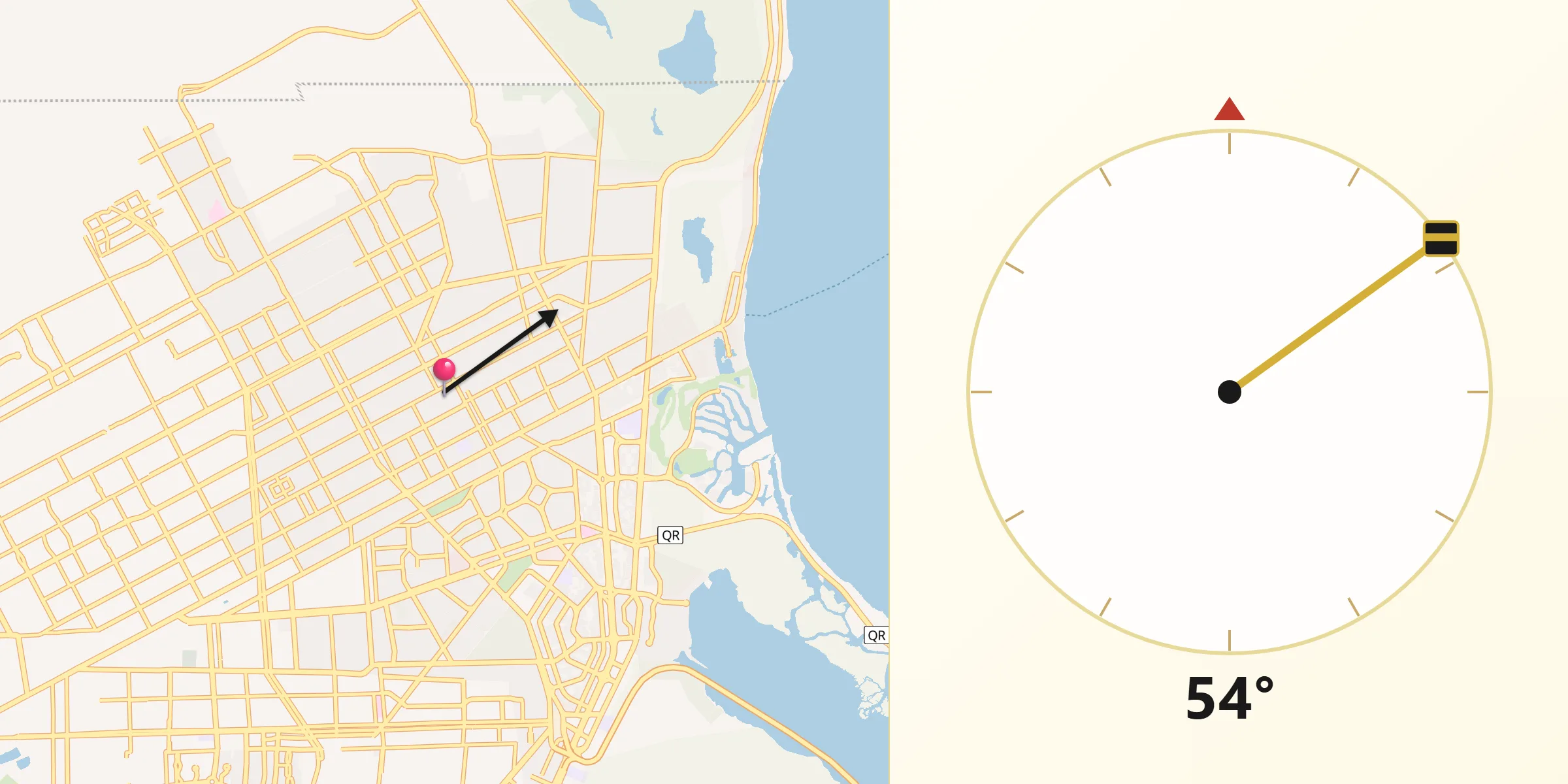 Dirección de la Qibla desde Cancún
