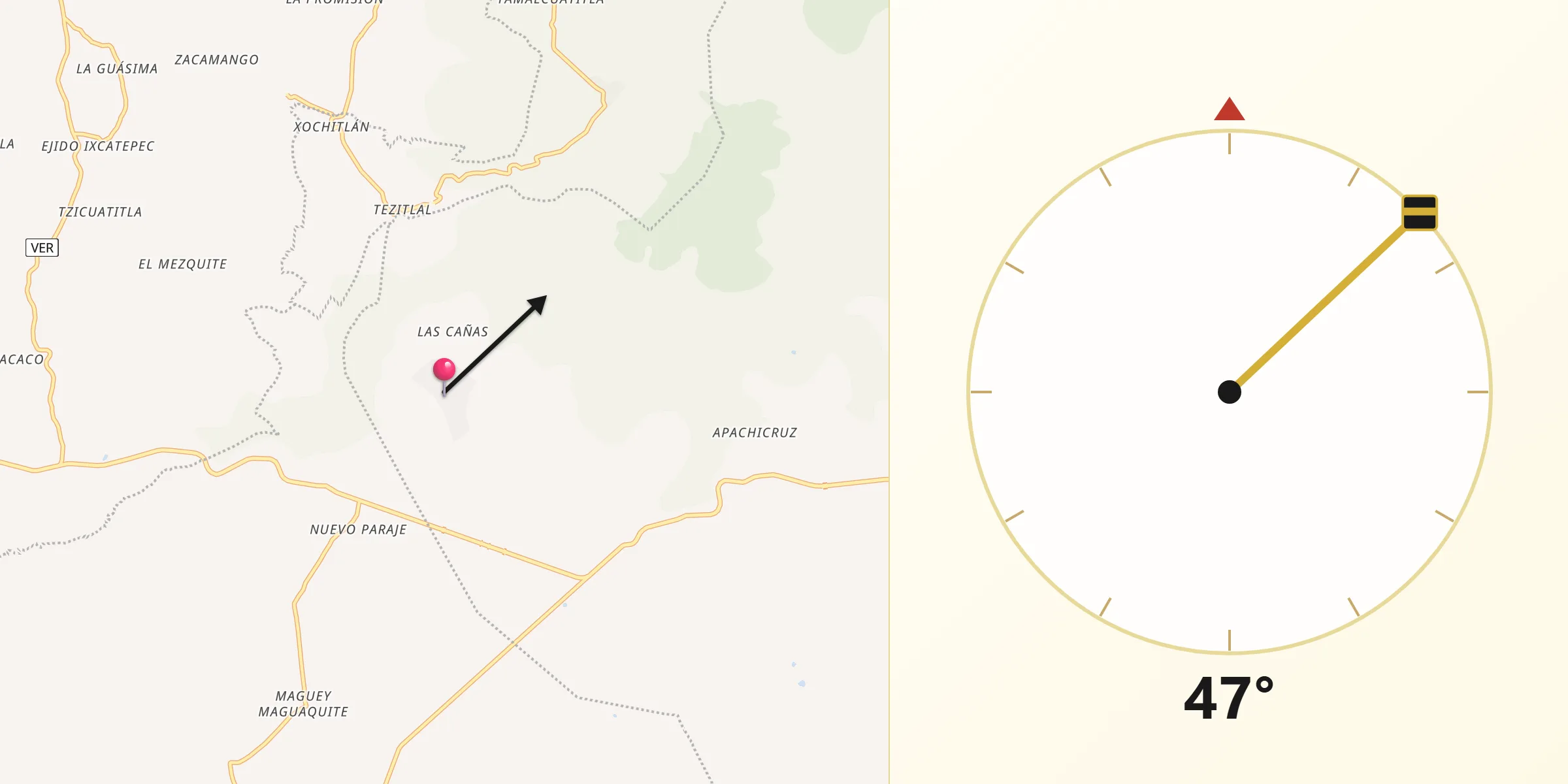 Dirección de la Qibla desde El Humo