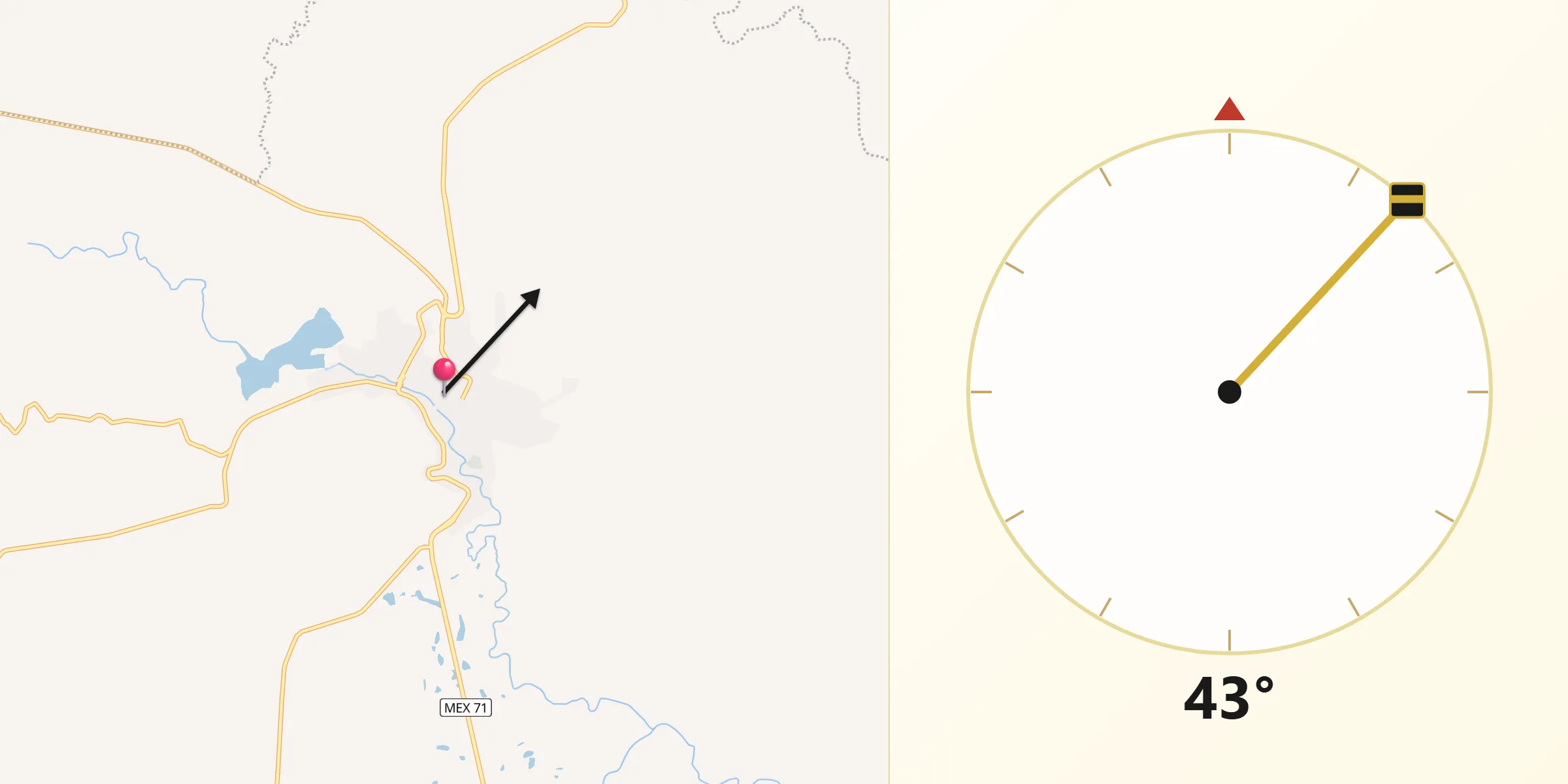 Dirección de la Qibla desde Yahualica de González Gallo