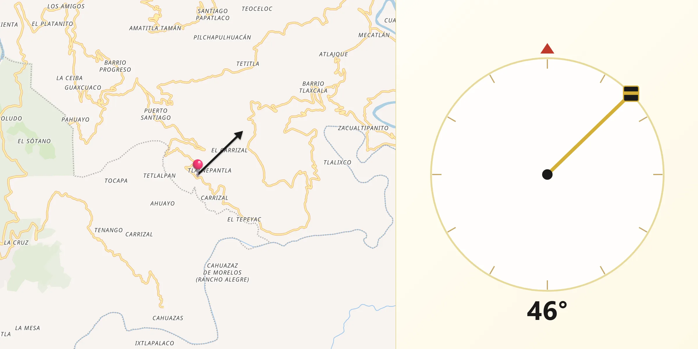 Dirección de la Qibla desde Tlanepantla de baz
