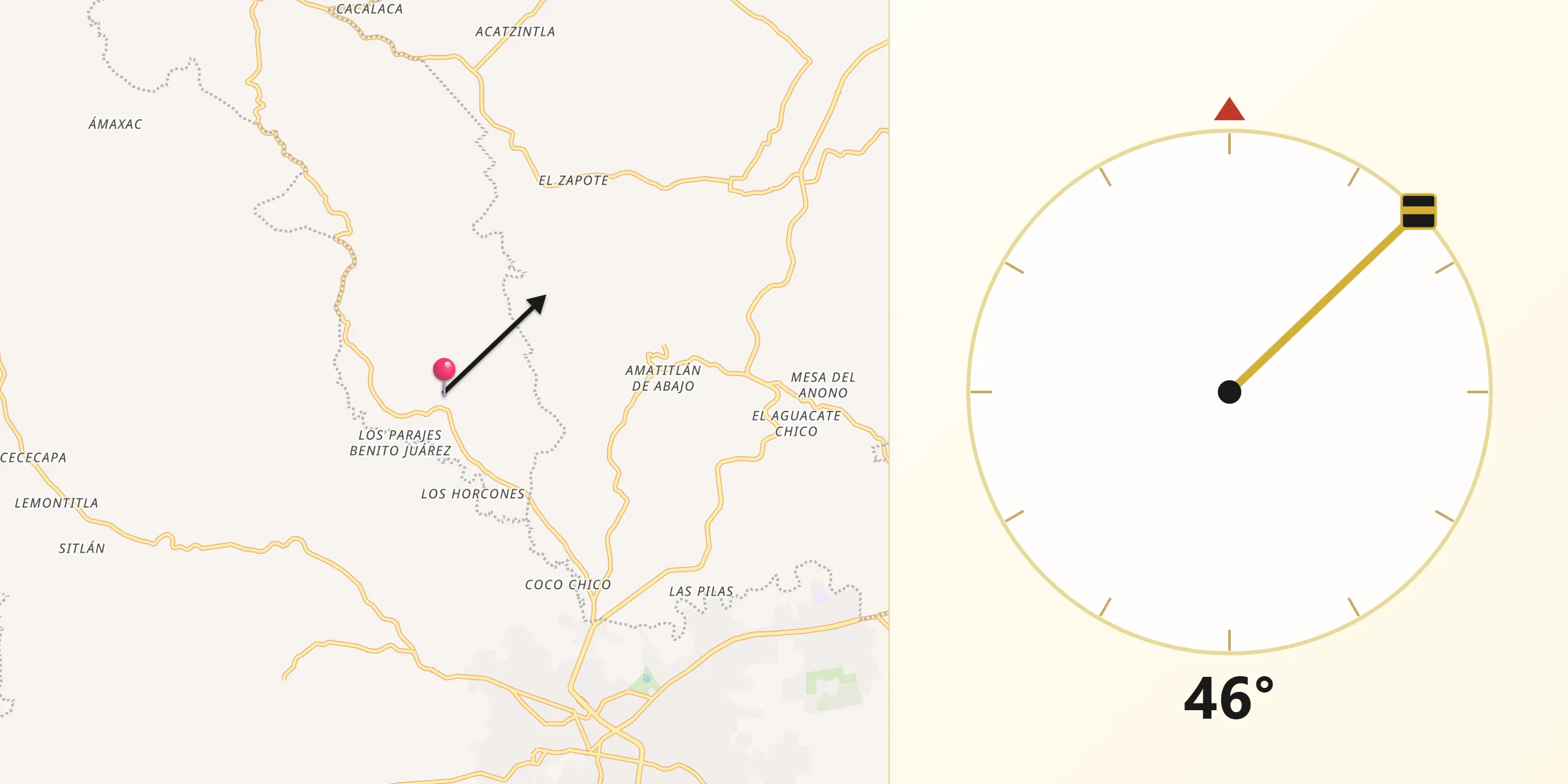 Dirección de la Qibla desde Tancazahuela