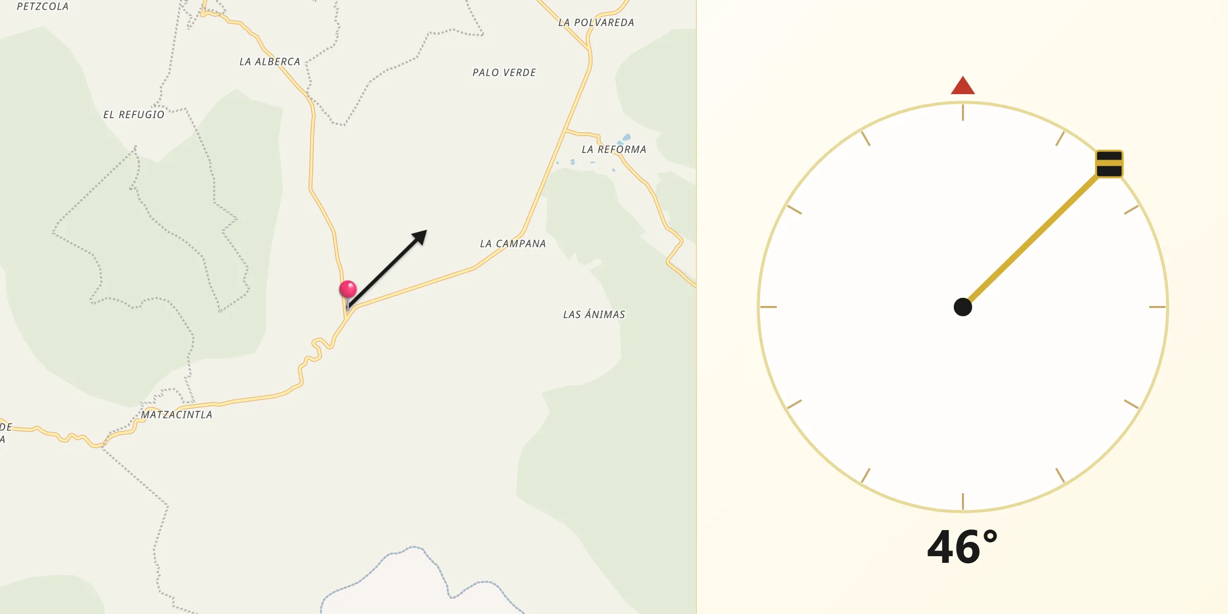 Dirección de la Qibla desde Landa de Matamoros