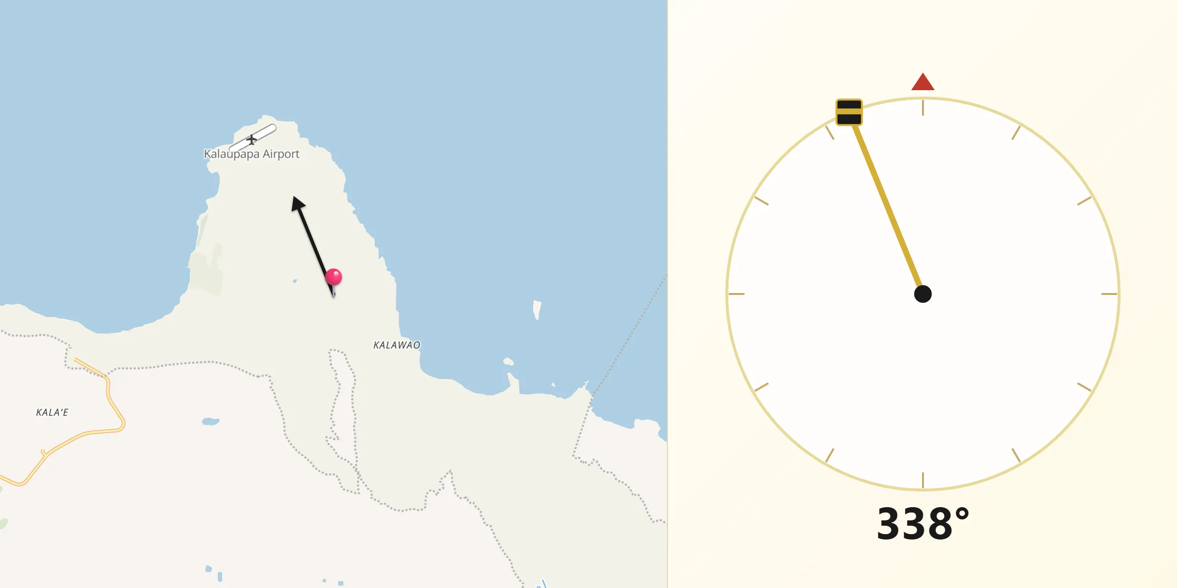 Qibla Direction from Kalawao