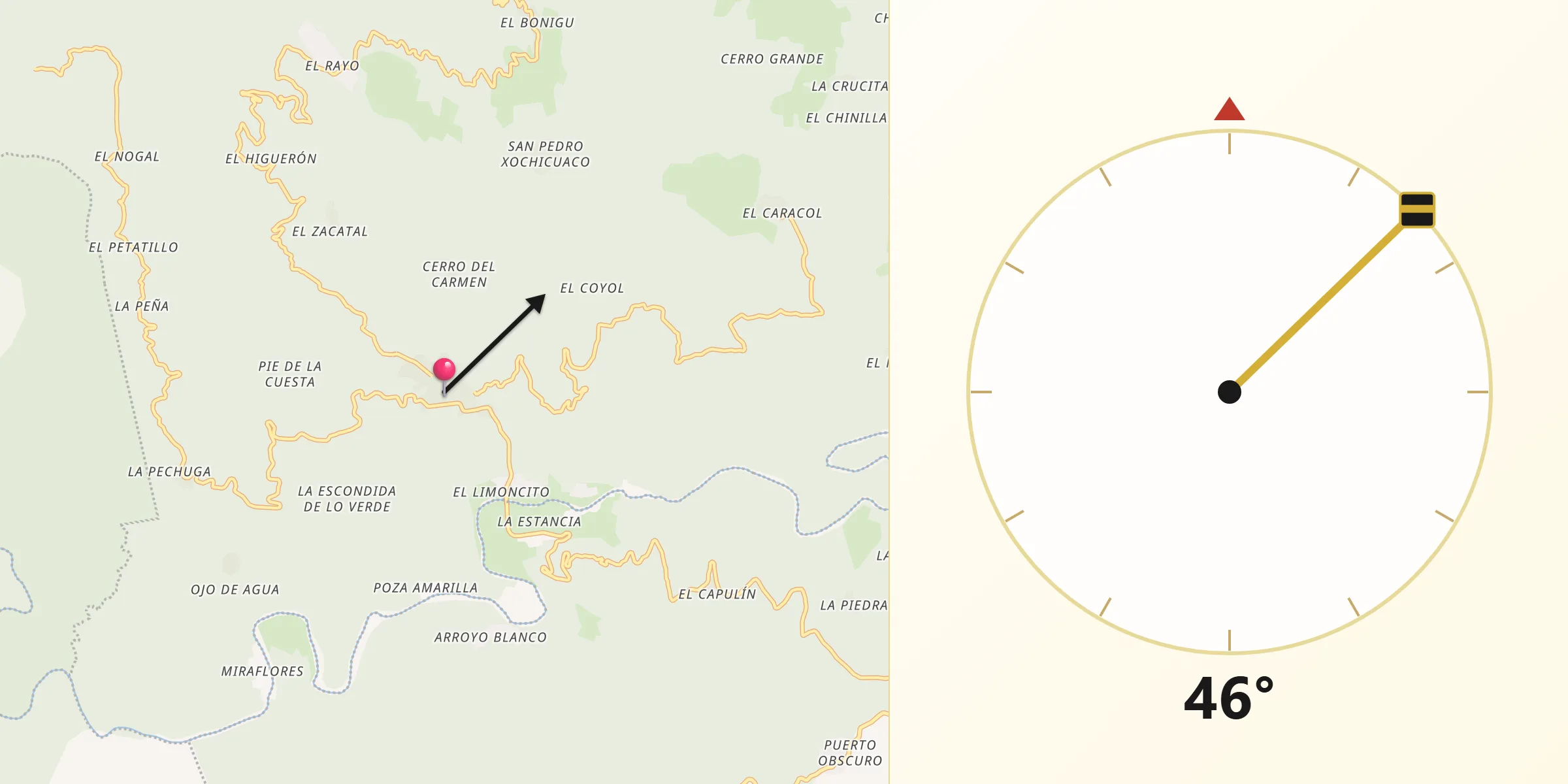 Dirección de la Qibla desde Pisaflores