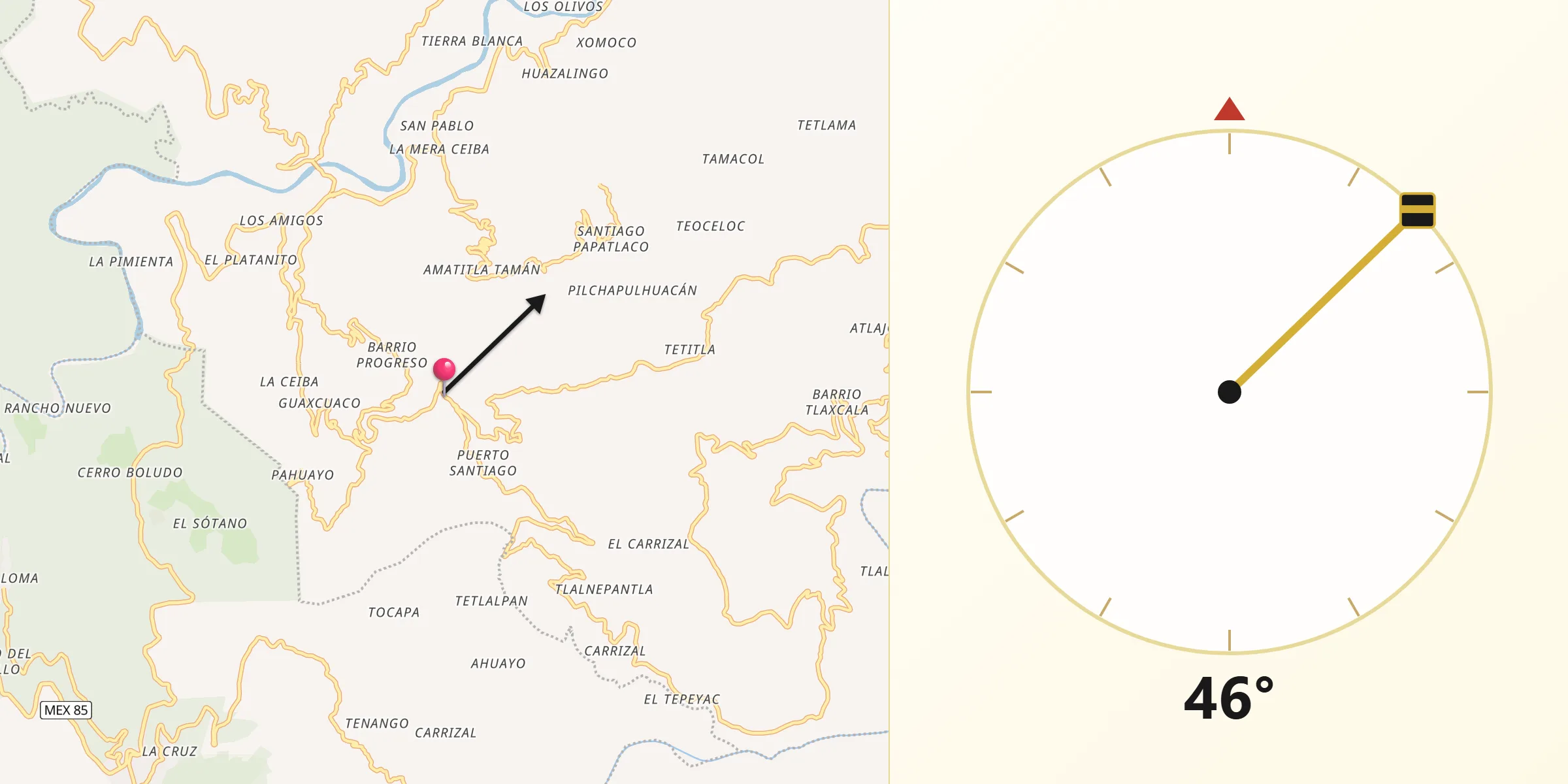 Dirección de la Qibla desde Santiago Centro