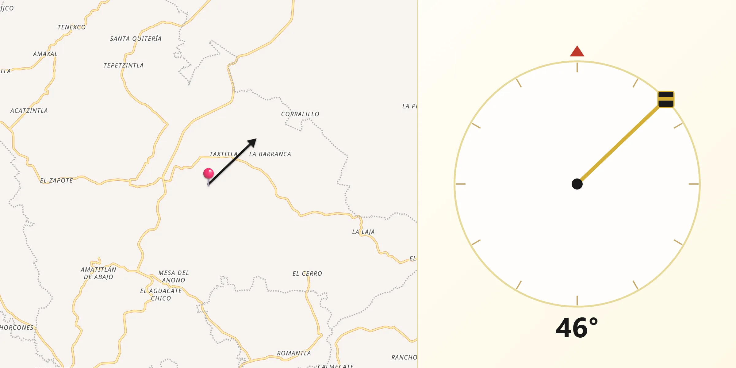 Dirección de la Qibla desde Chalma