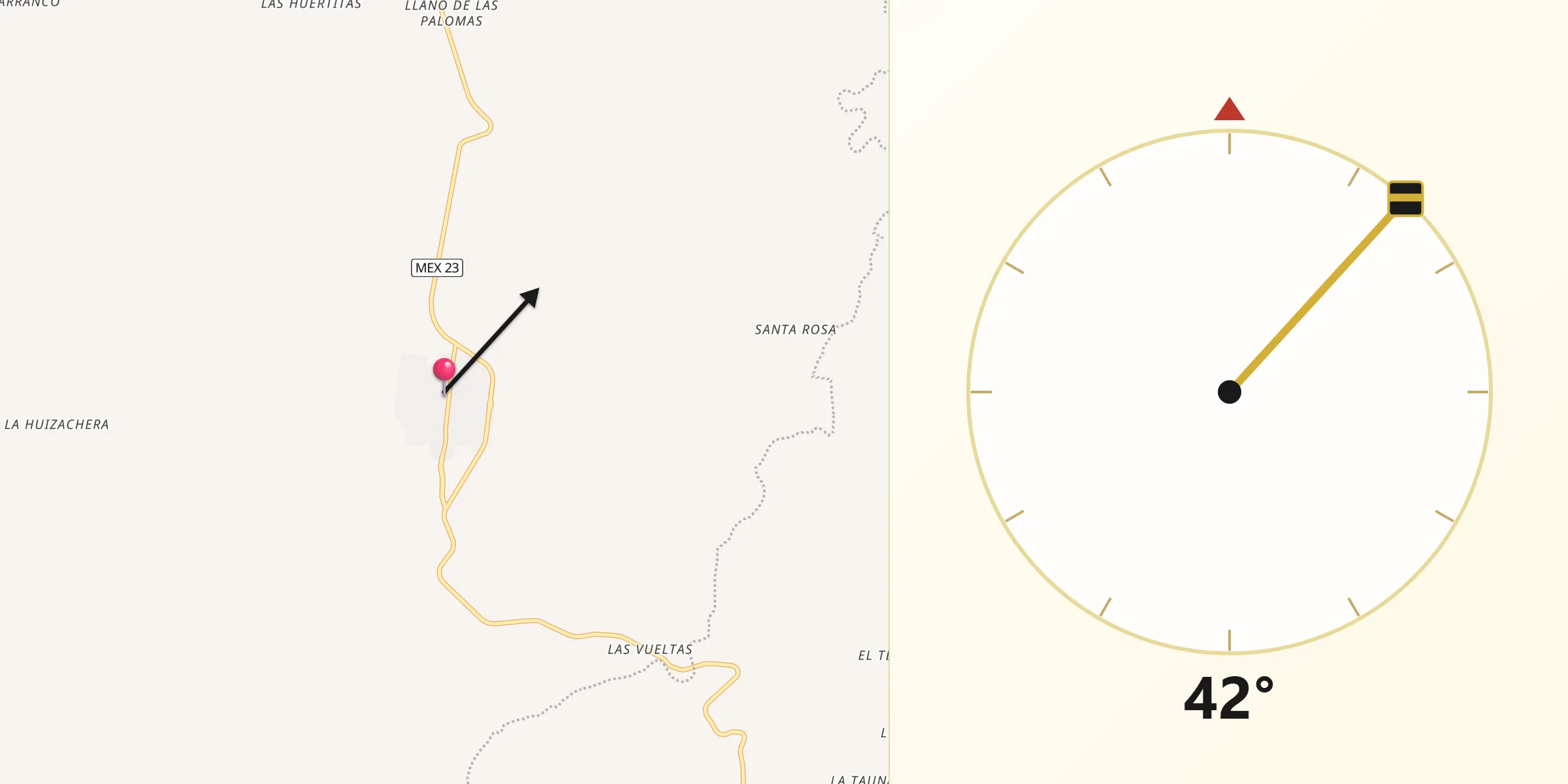 Dirección de la Qibla desde Trinidad García de la Cadena