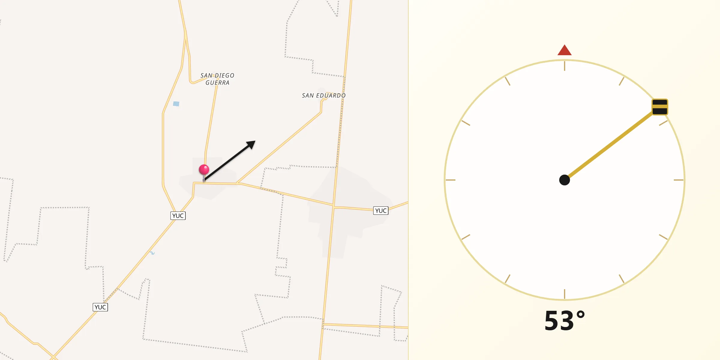 Dirección de la Qibla desde Dzemul