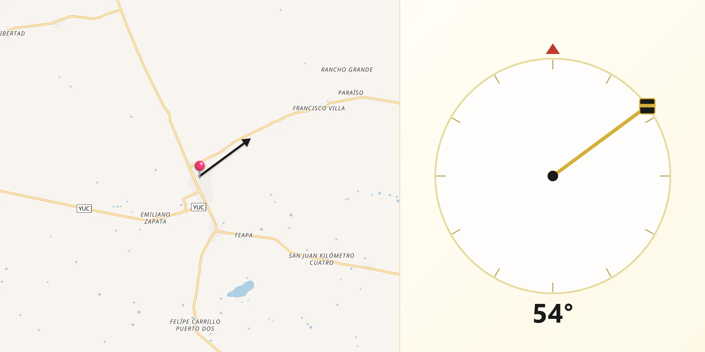 Dirección de la Qibla desde Colonia Yucatán