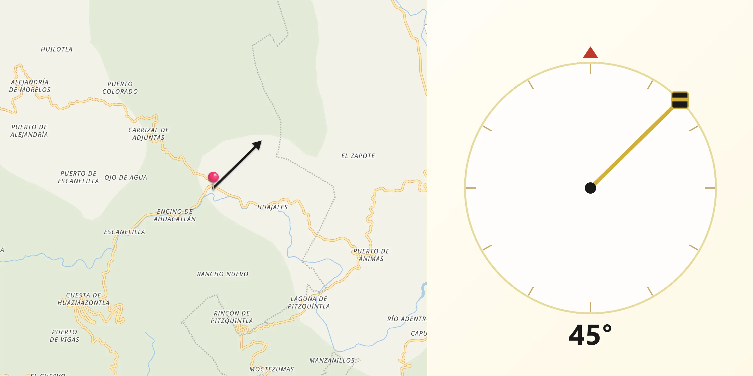 Dirección de la Qibla desde Ahuacatlán de Guadalupe
