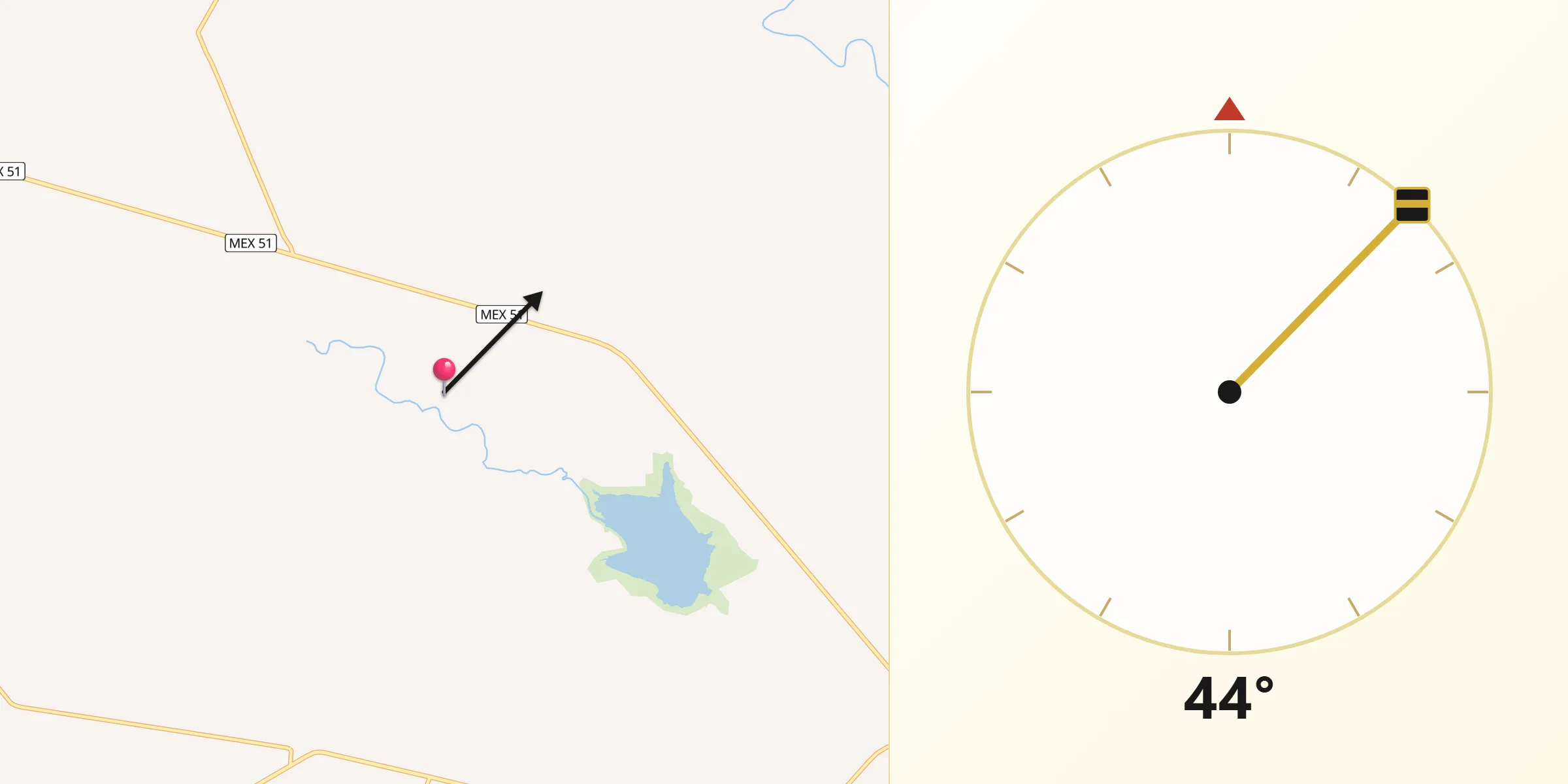 Dirección de la Qibla desde Rancho de Guadalupe