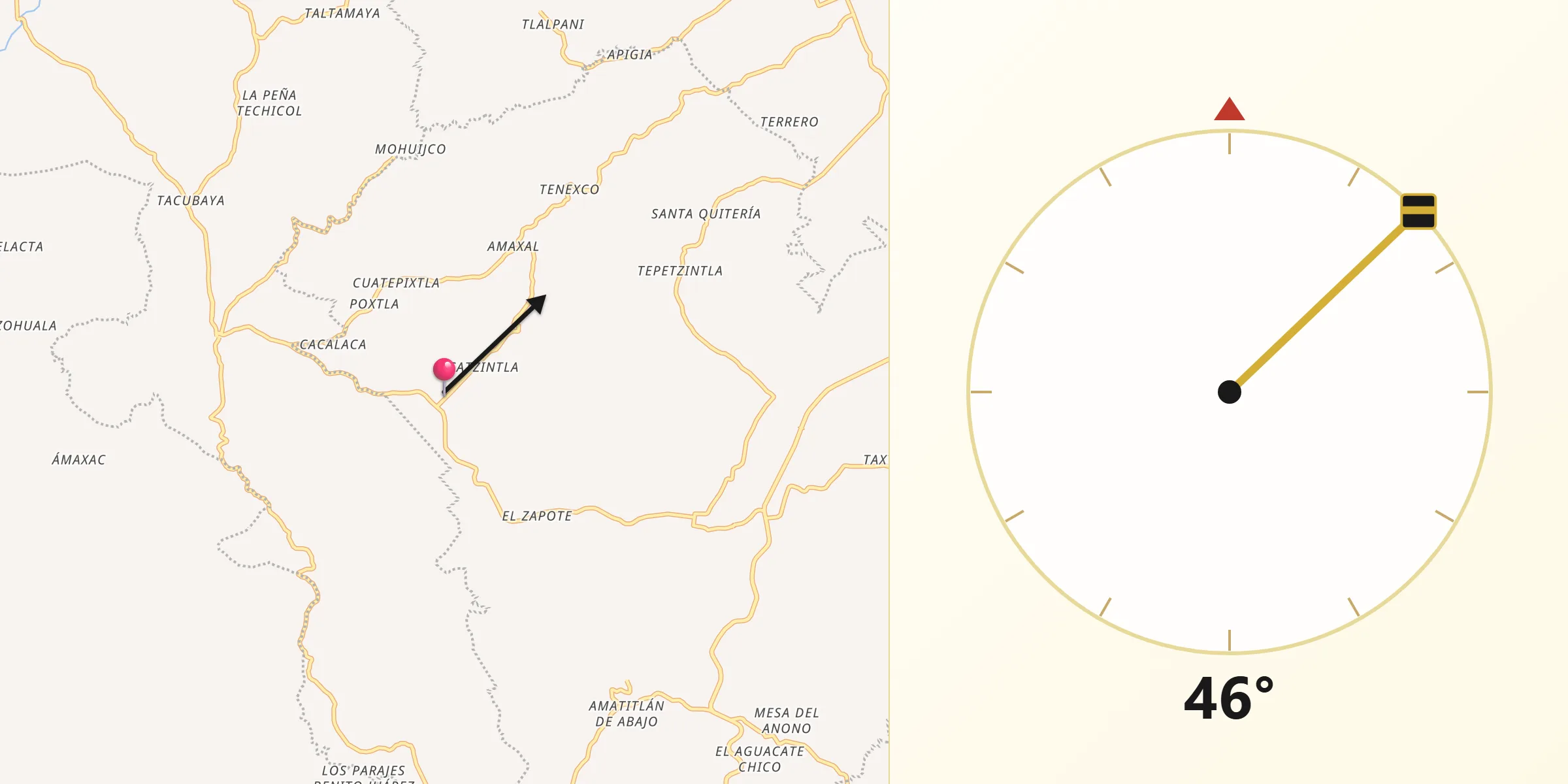 Dirección de la Qibla desde San Pedro Coyutla