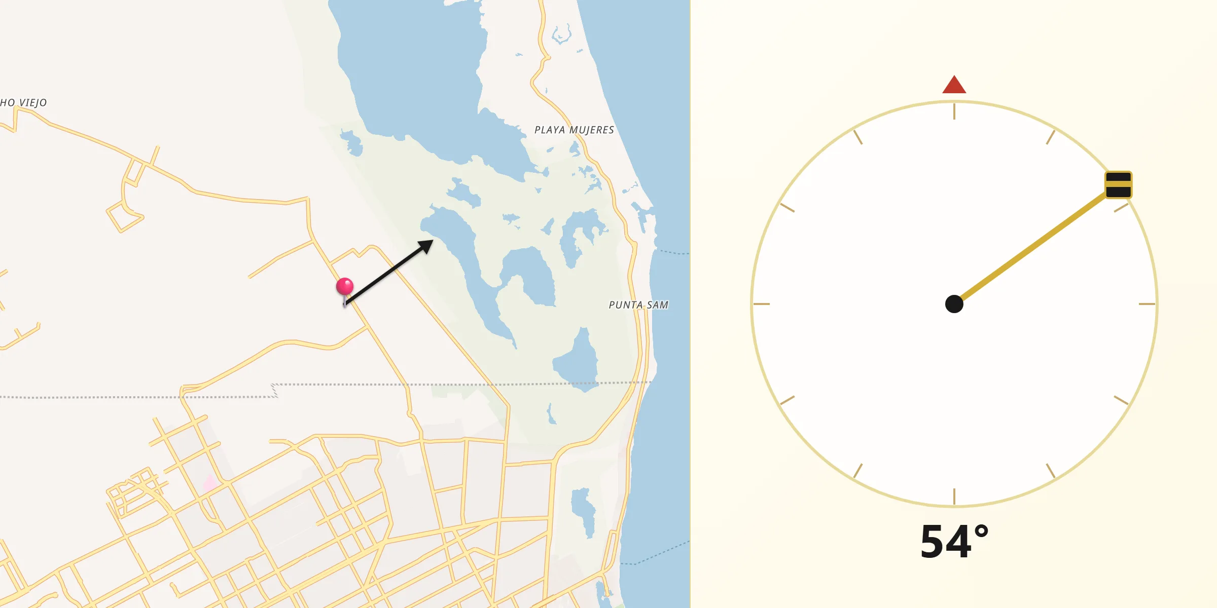 Dirección de la Qibla desde Zona Urbana Ejido Isla Mujeres