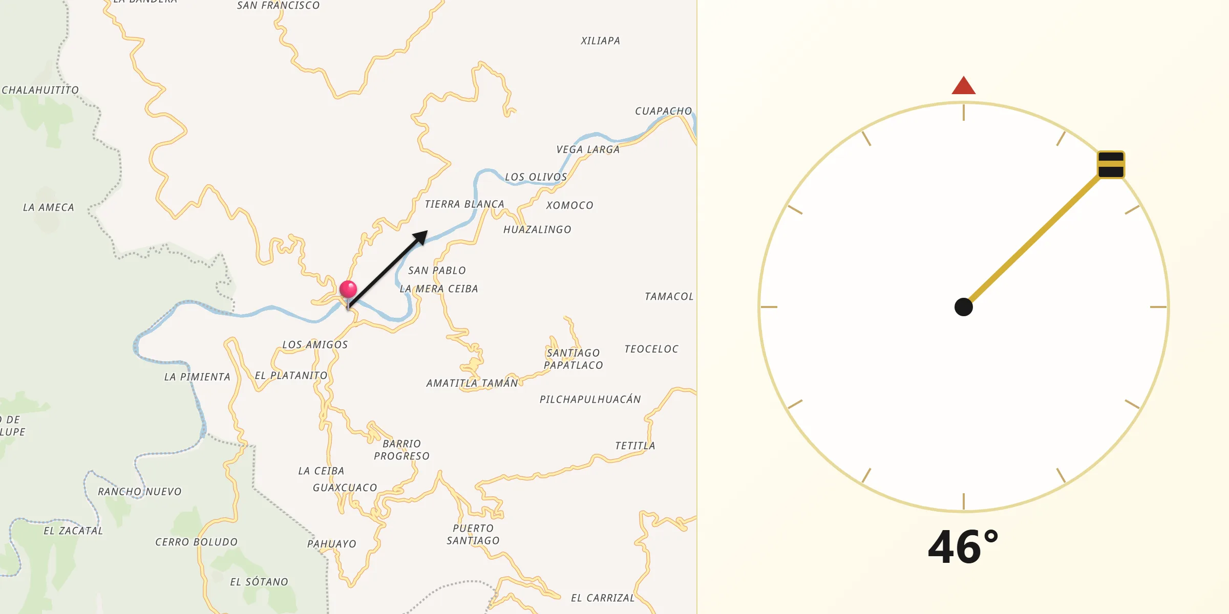 Dirección de la Qibla desde Tamán