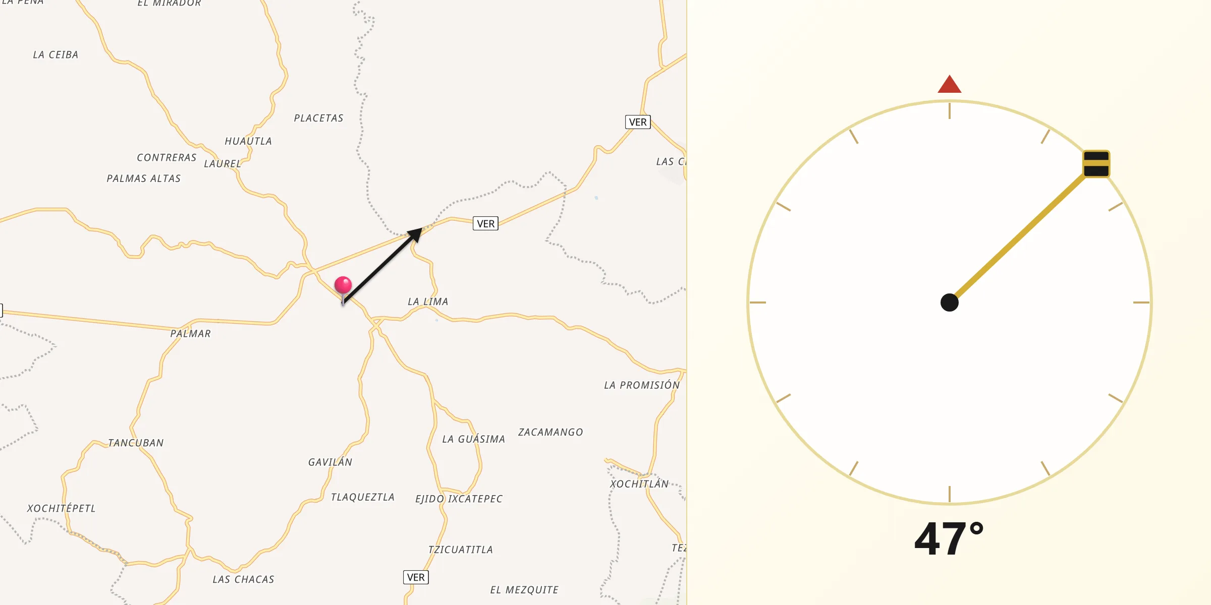 Dirección de la Qibla desde Ixcatepec