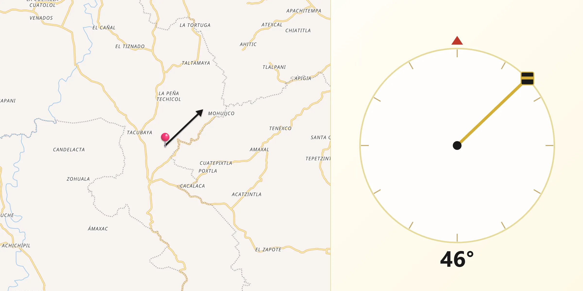 Dirección de la Qibla desde Chiconamel