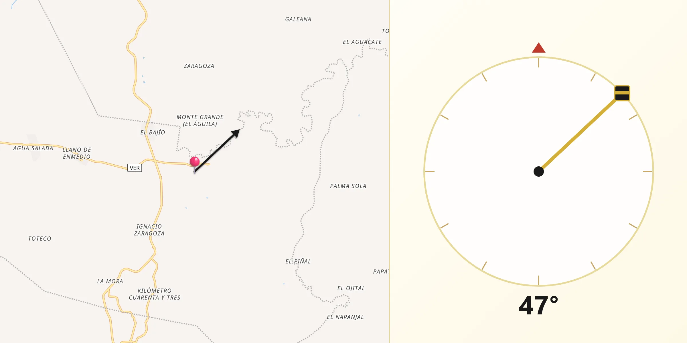 Dirección de la Qibla desde Zacamixtle