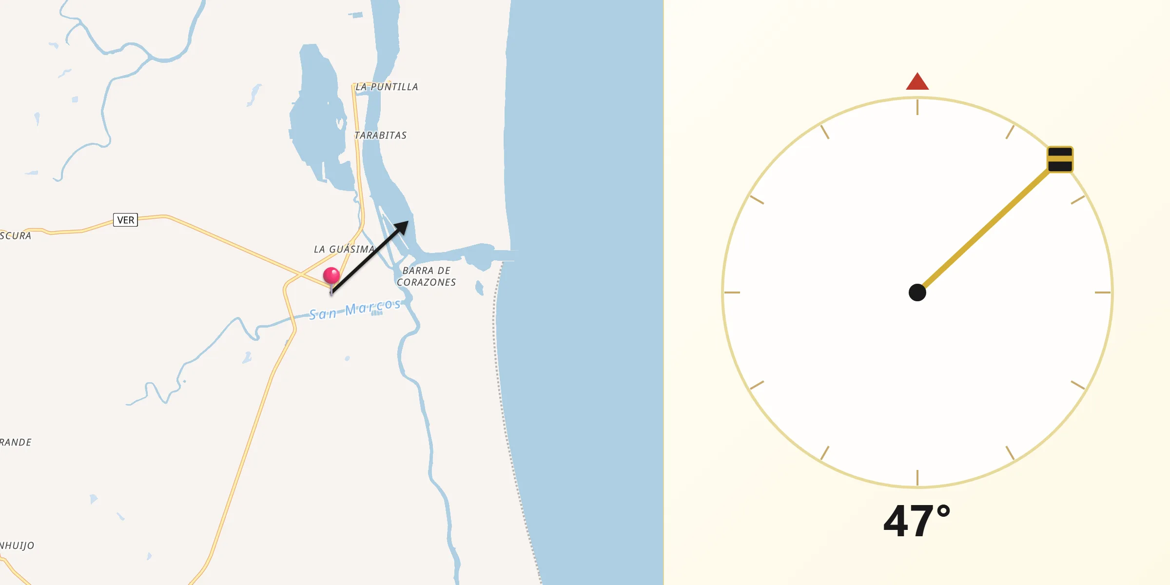 Dirección de la Qibla desde Estero de Milpas
