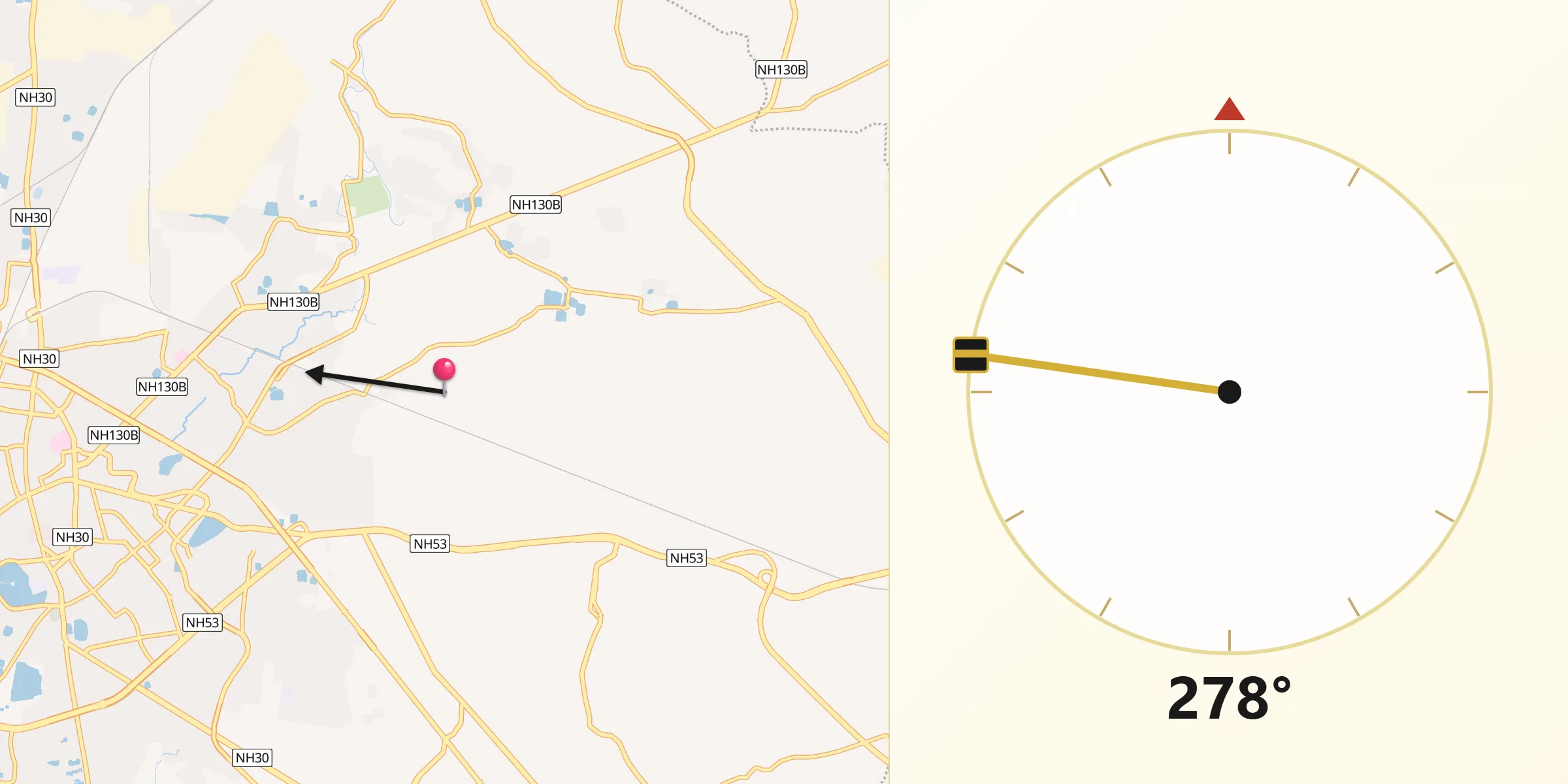 Qibla Direction from Raipur