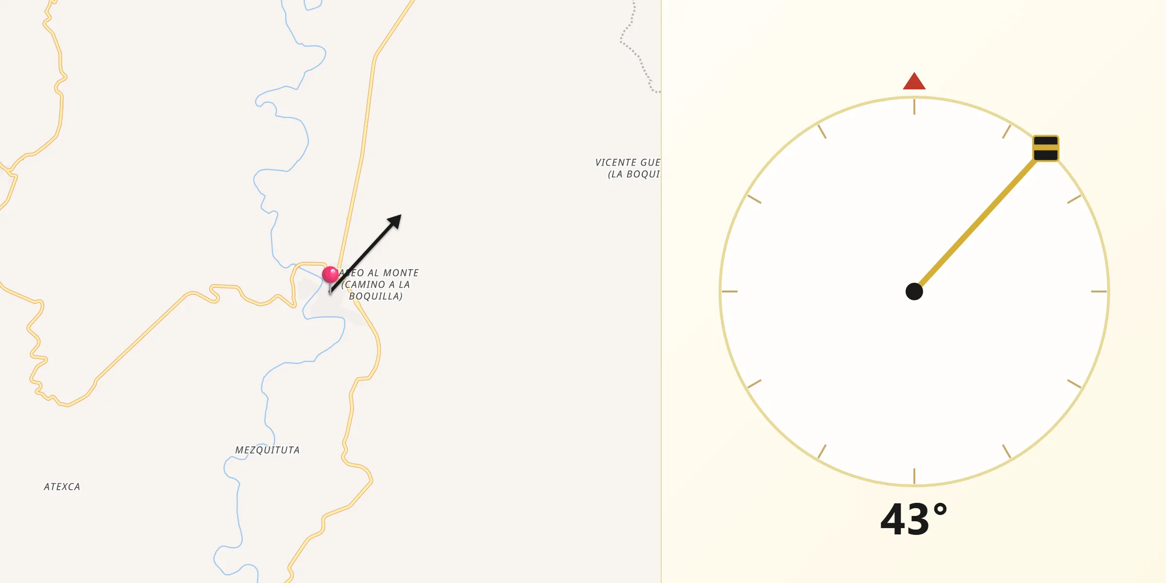 Dirección de la Qibla desde Moyahua de Estrada