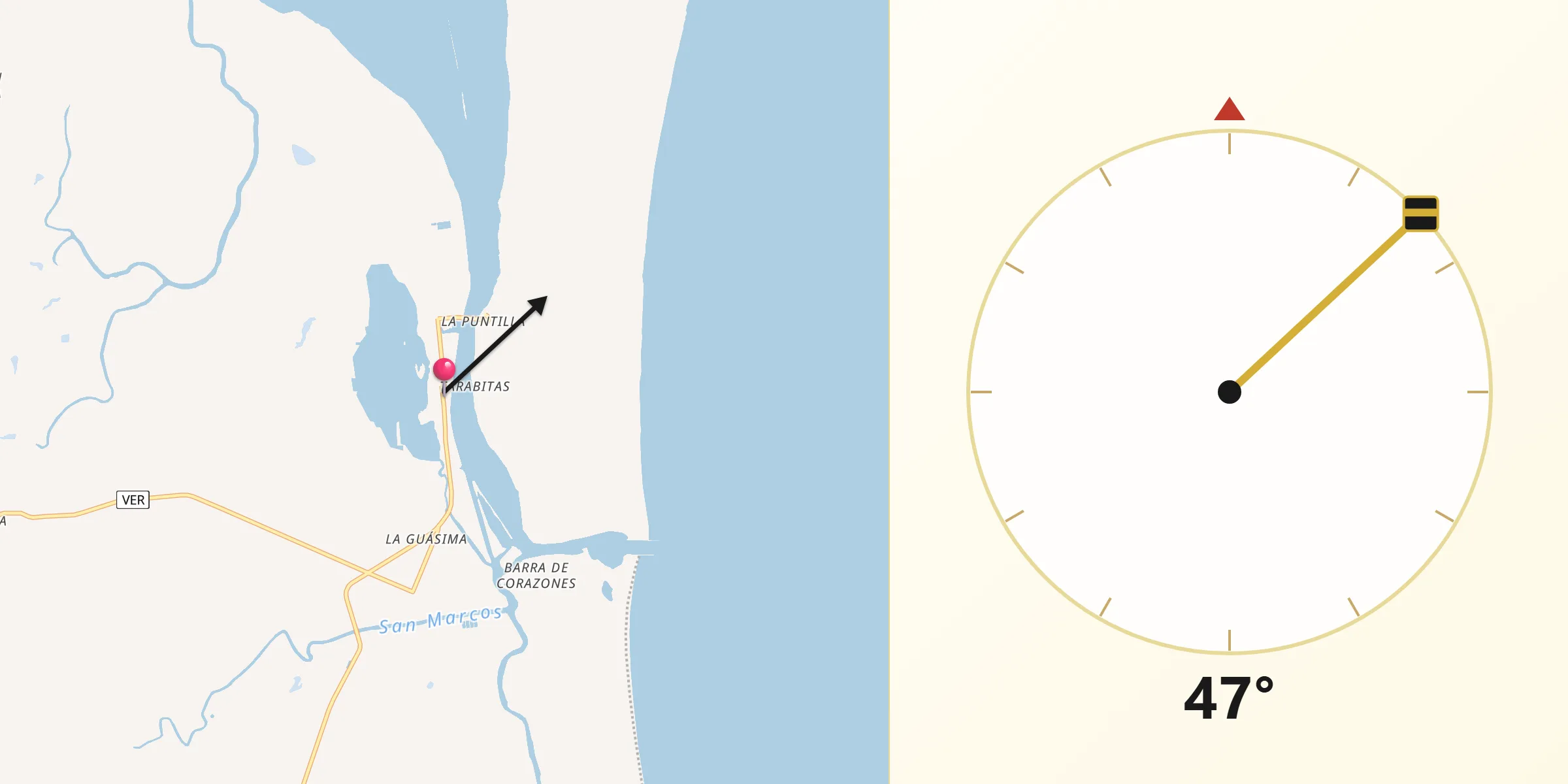 Dirección de la Qibla desde Tamiahua