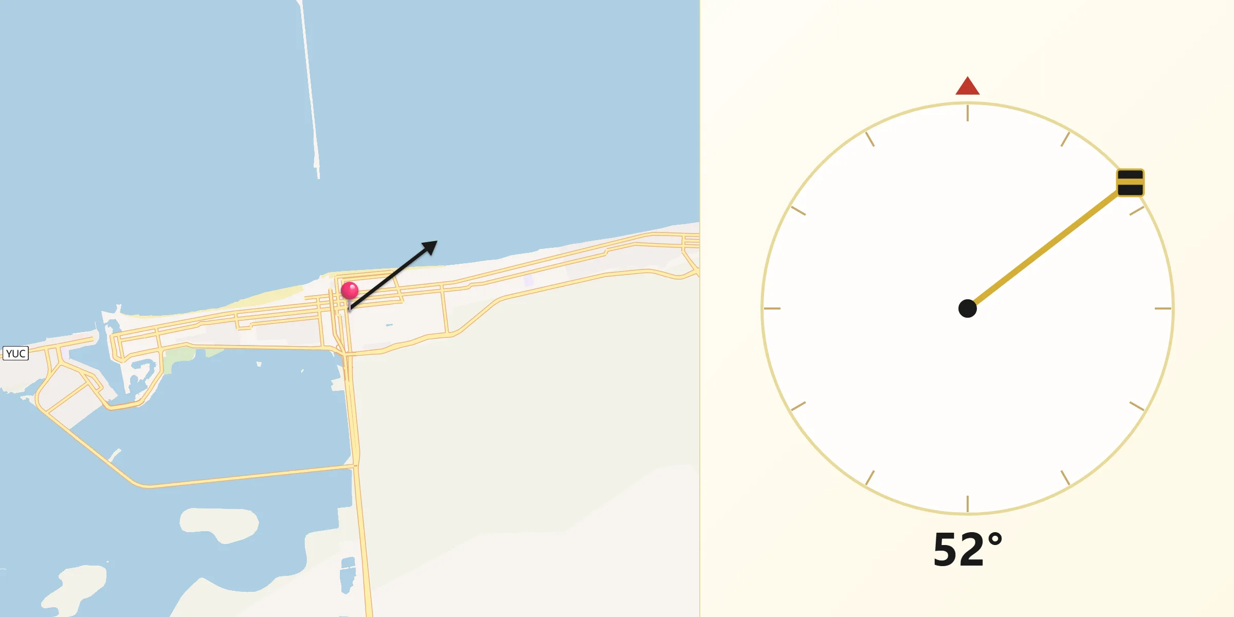 Dirección de la Qibla desde Progreso de Castro