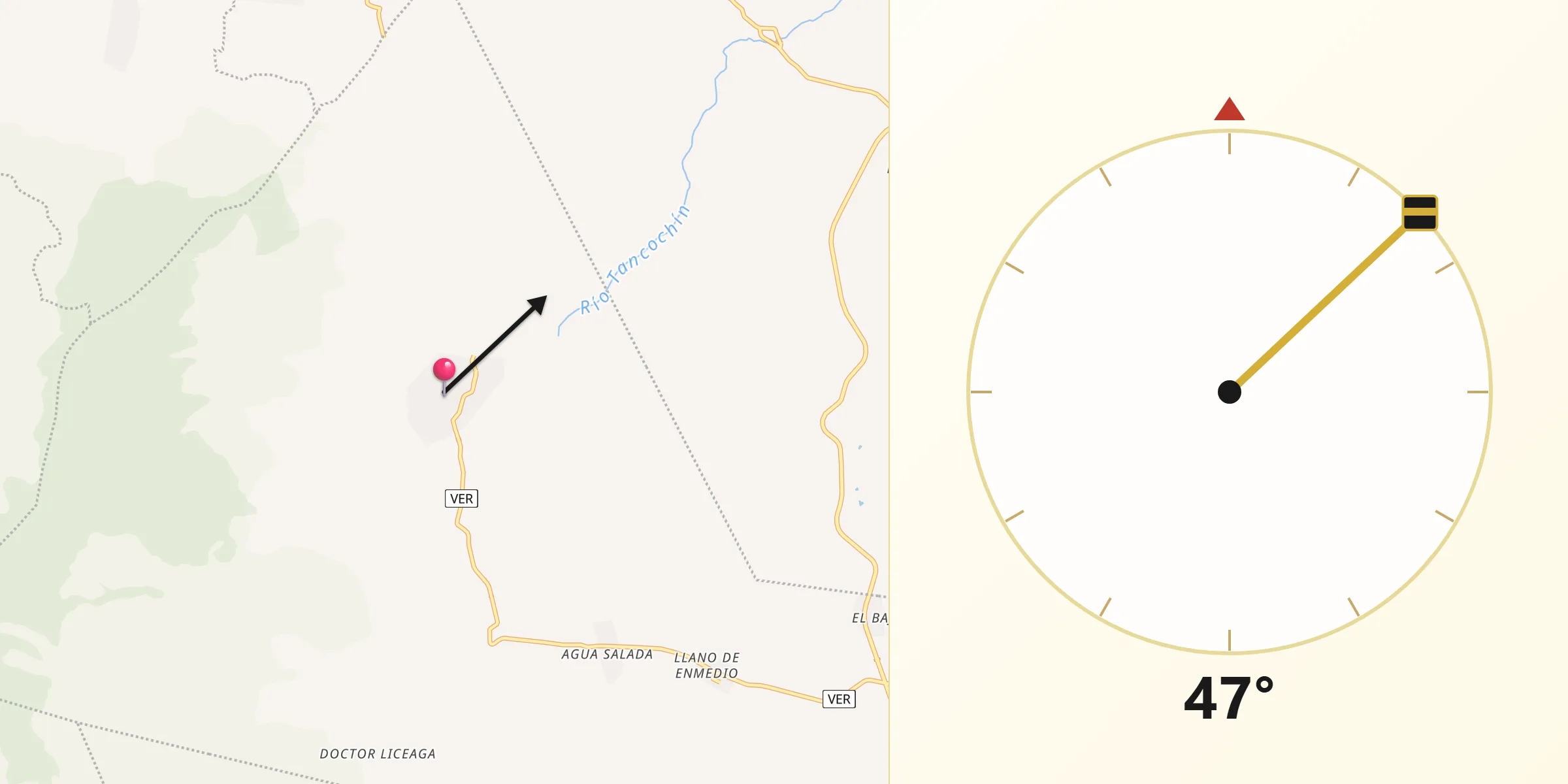 Dirección de la Qibla desde Tancoco
