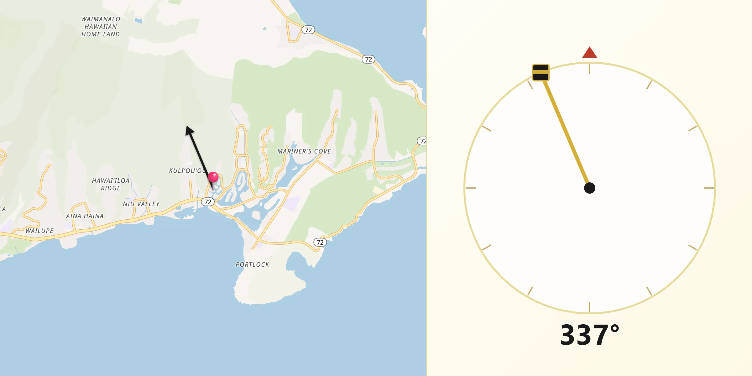 Qibla Direction from East Honolulu