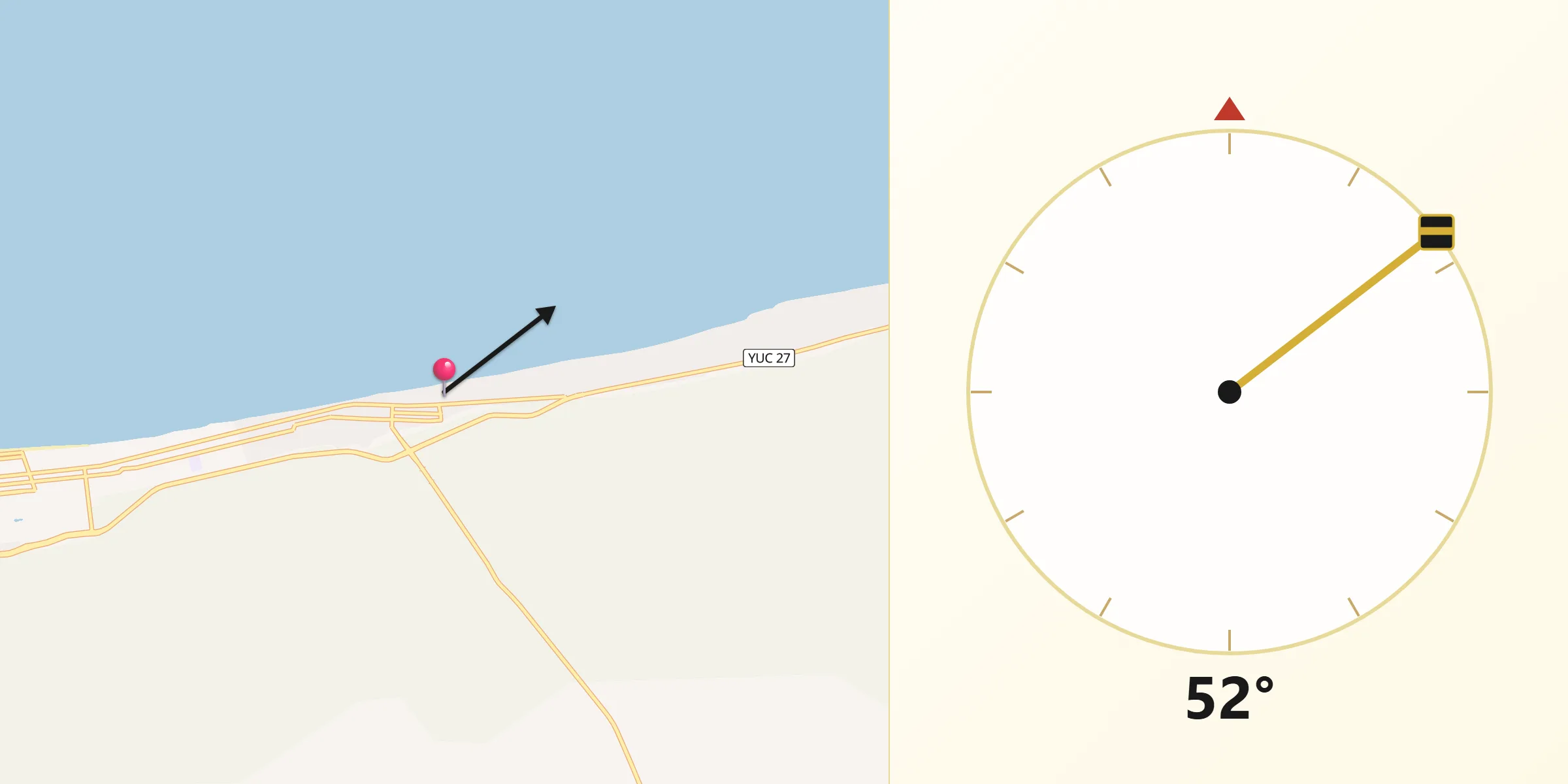 Dirección de la Qibla desde Chicxulub Puerto