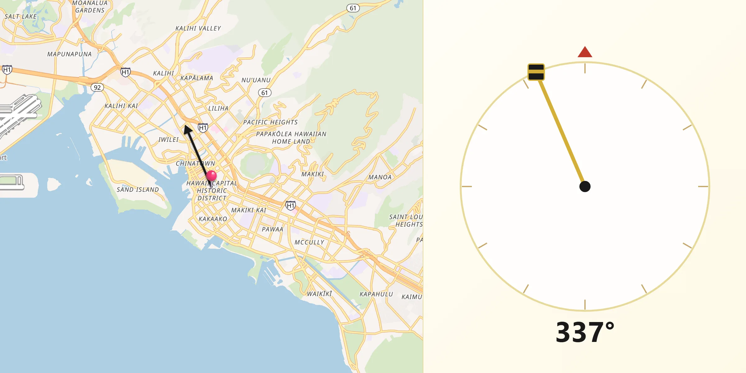 Qibla Direction from Honolulu