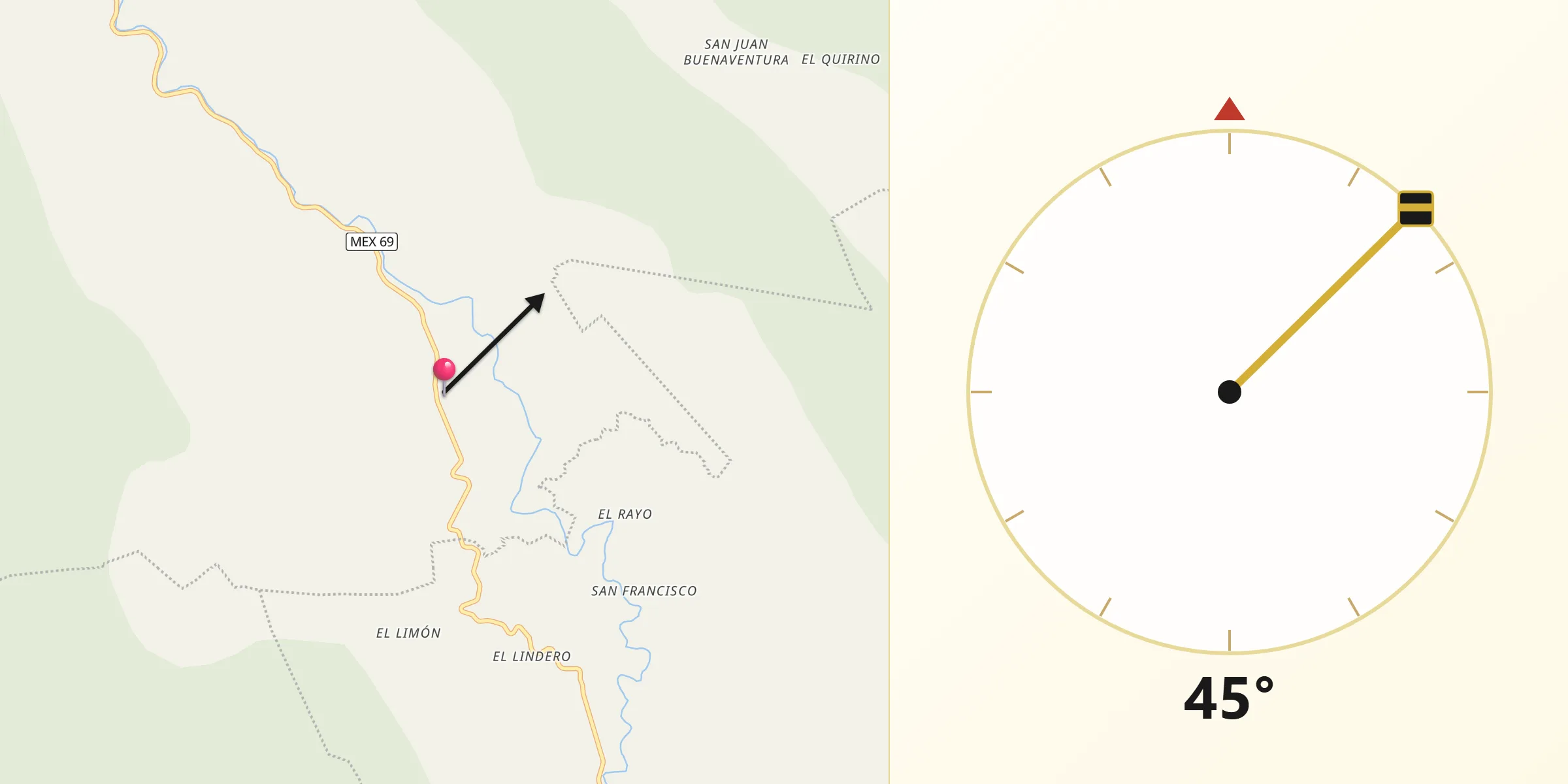 Dirección de la Qibla desde Purísima de Arista