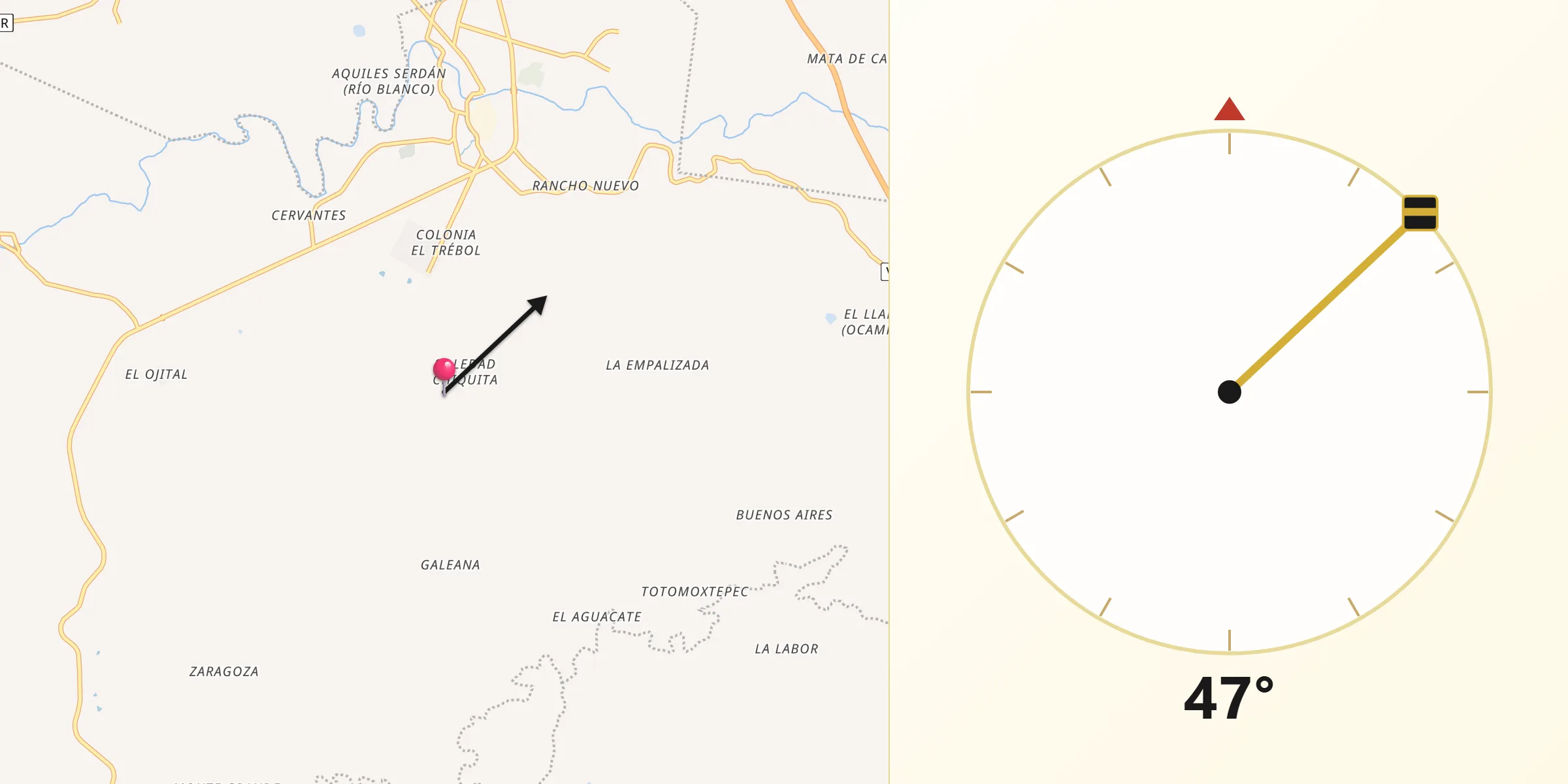 Dirección de la Qibla desde Naranjos Amatlán