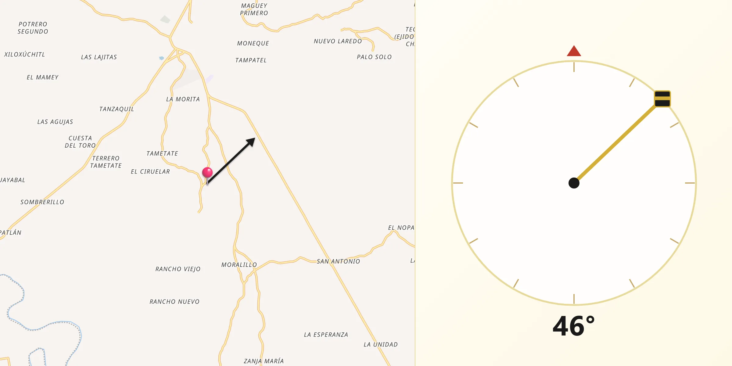Dirección de la Qibla desde El Lindero