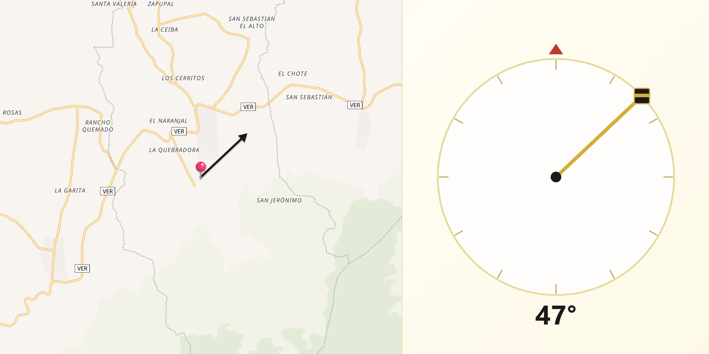 Dirección de la Qibla desde Las Sabinas