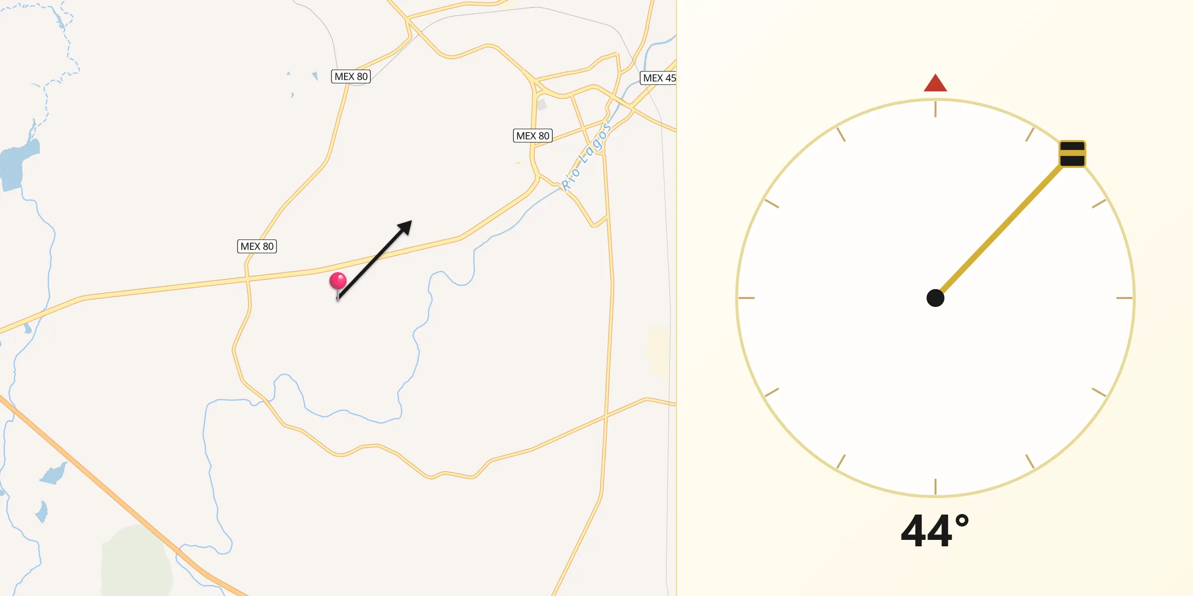 Dirección de la Qibla desde Huertas Familiares San Pedro