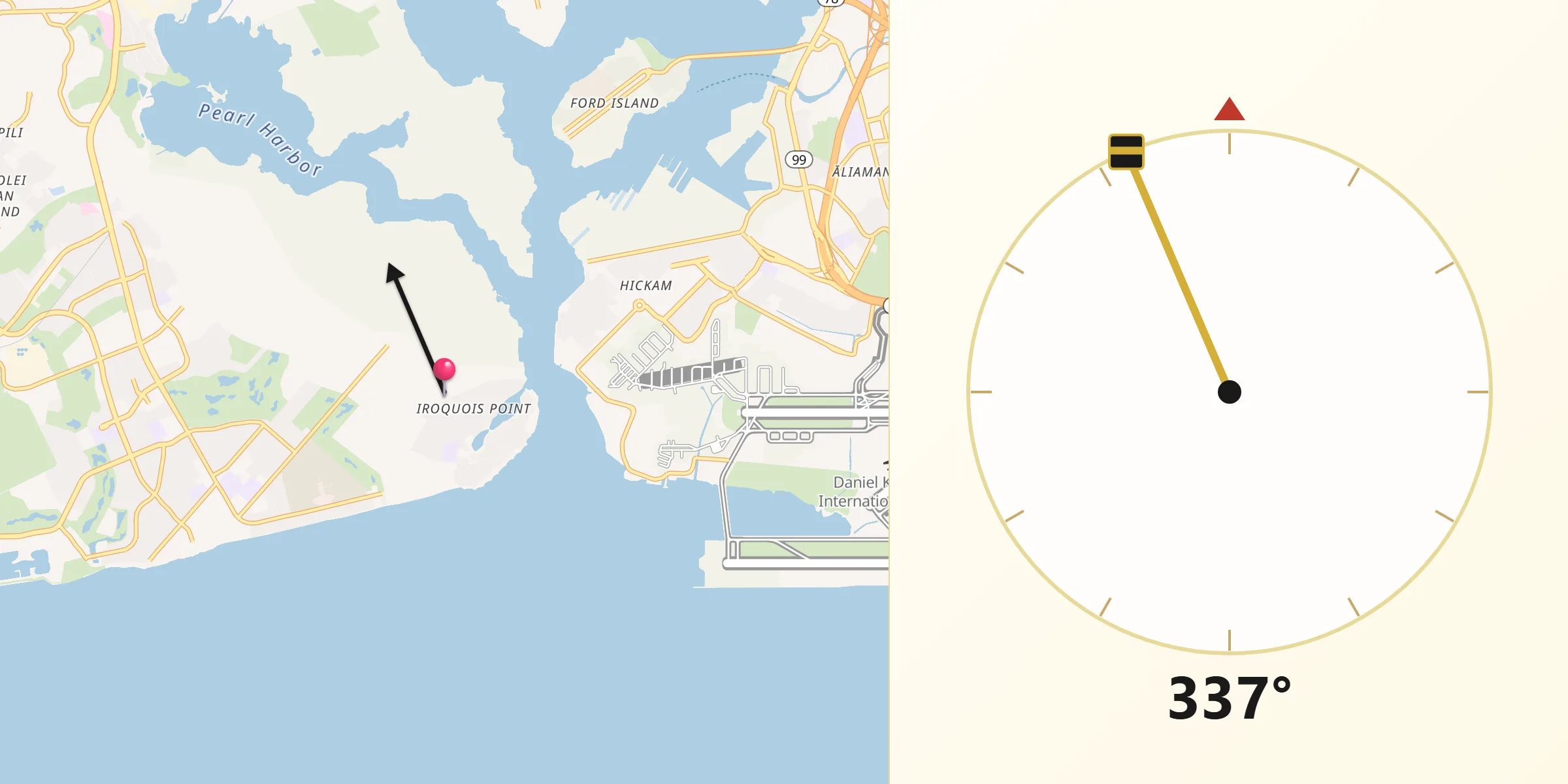 Qibla Direction from Iroquois Point