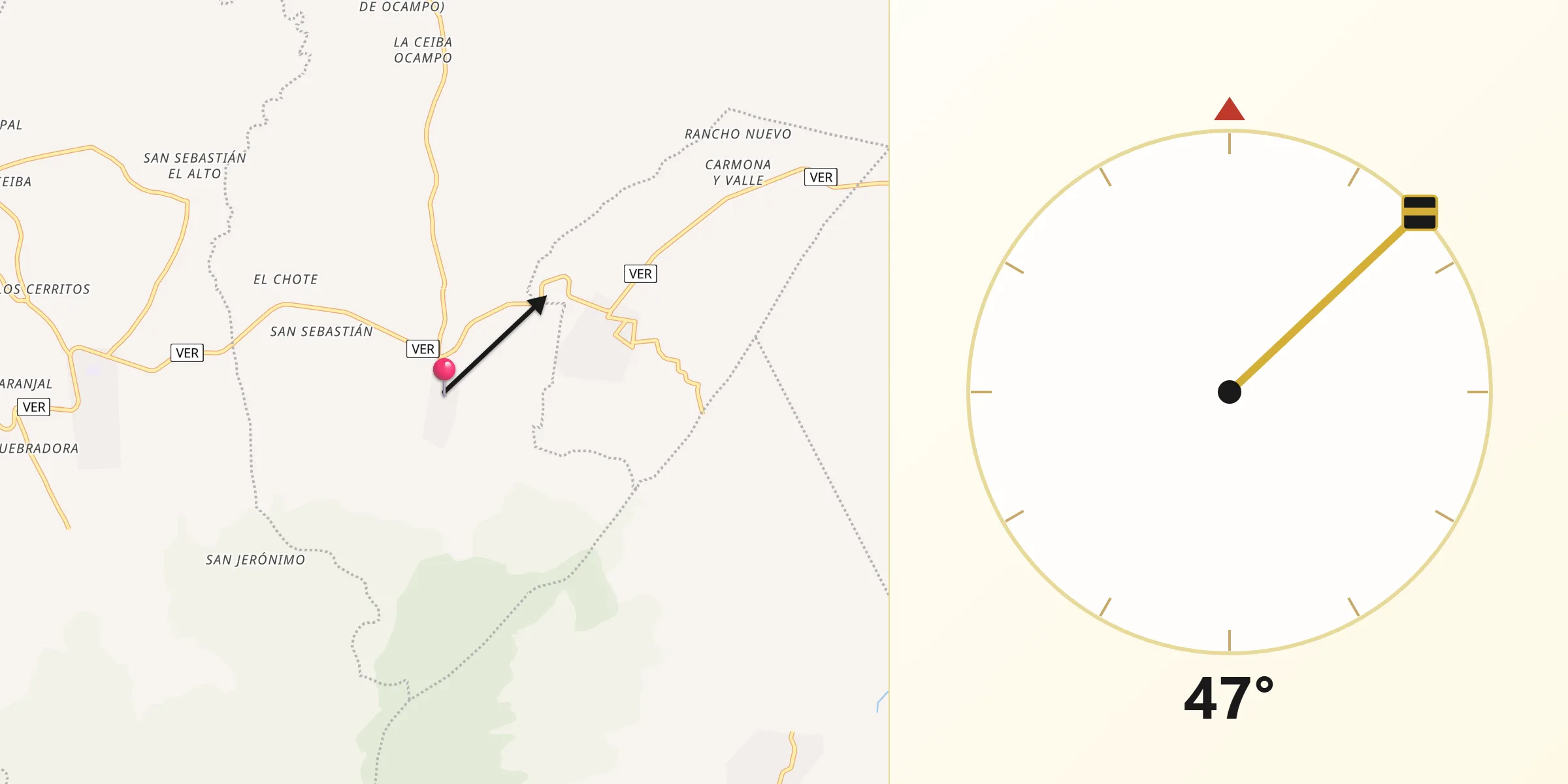 Dirección de la Qibla desde Tantima