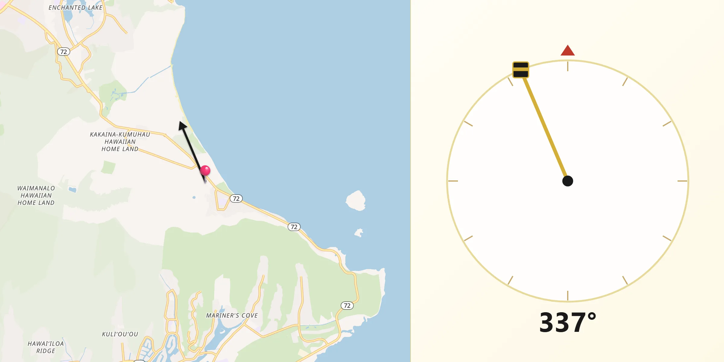 Qibla Direction from Waimānalo Beach