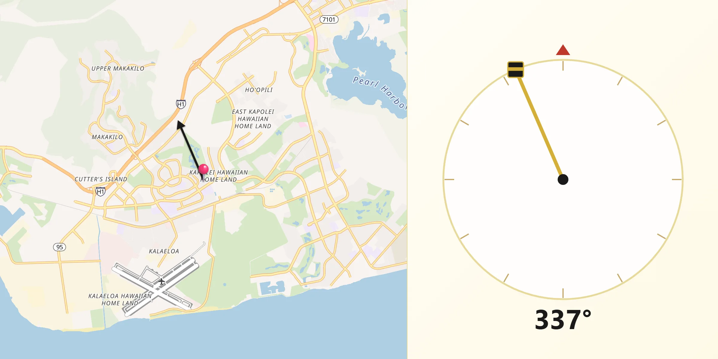 Qibla Direction from Kapolei