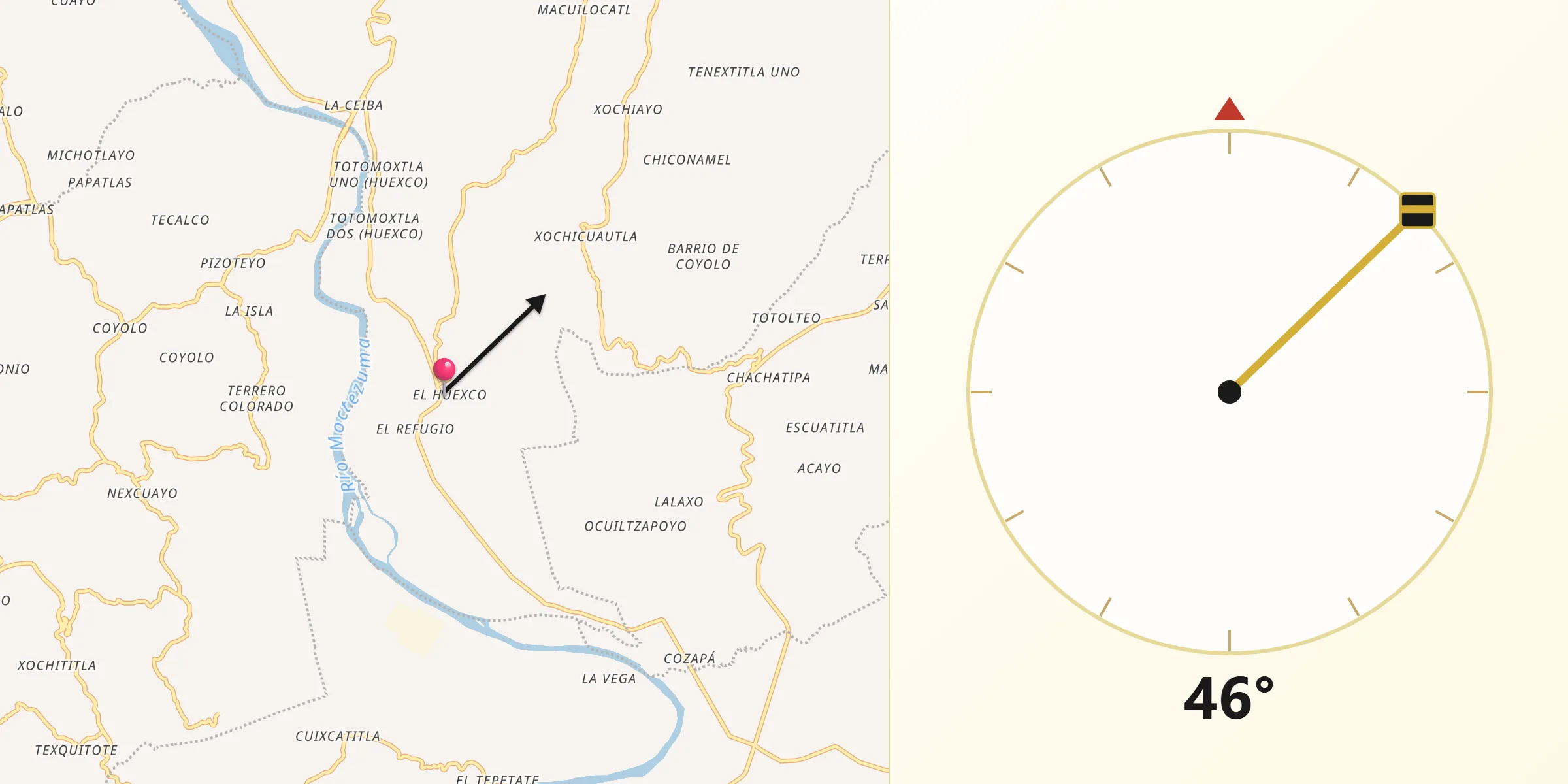 Dirección de la Qibla desde El Huexco