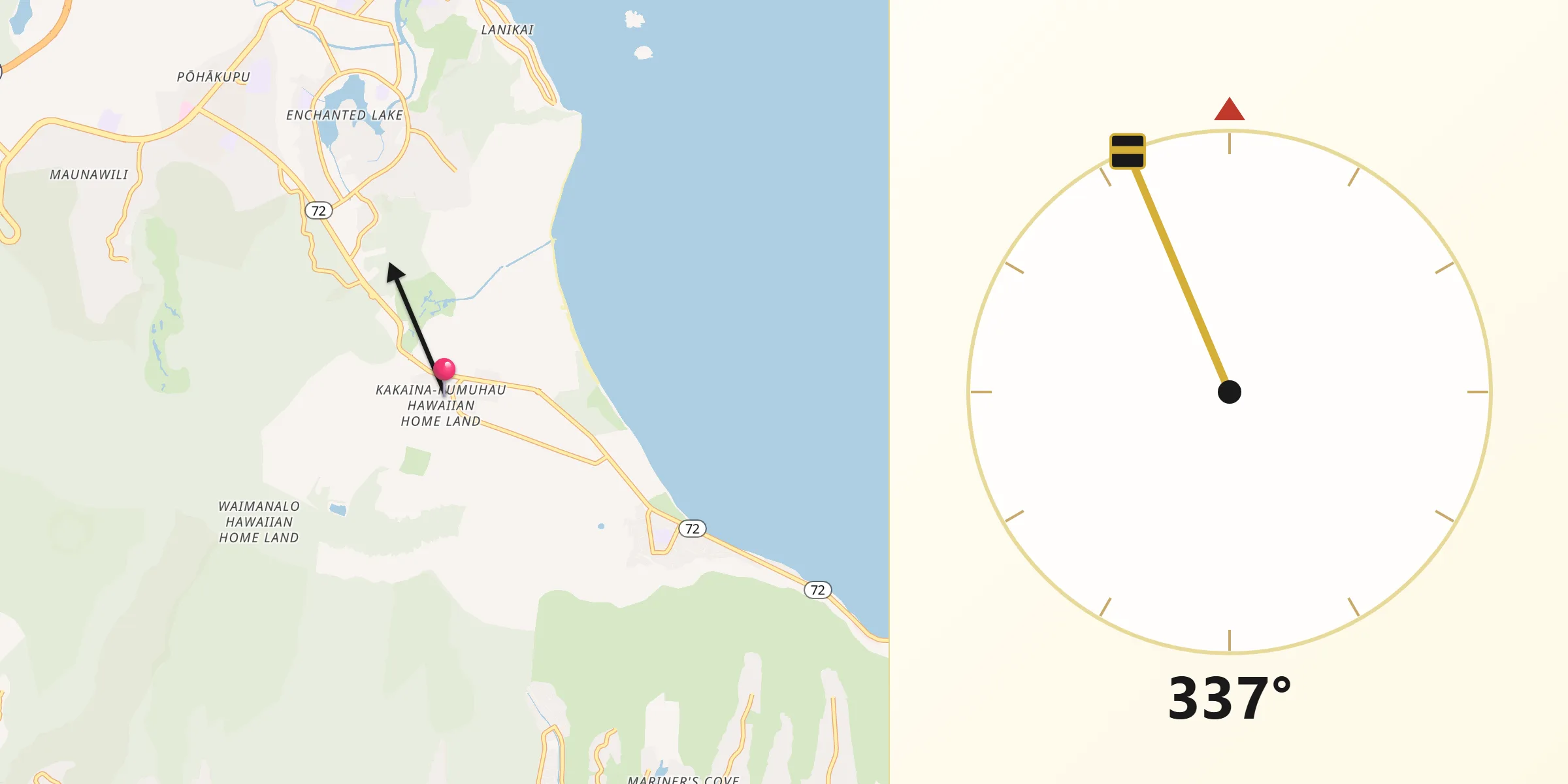 Qibla Direction from Waimanalo