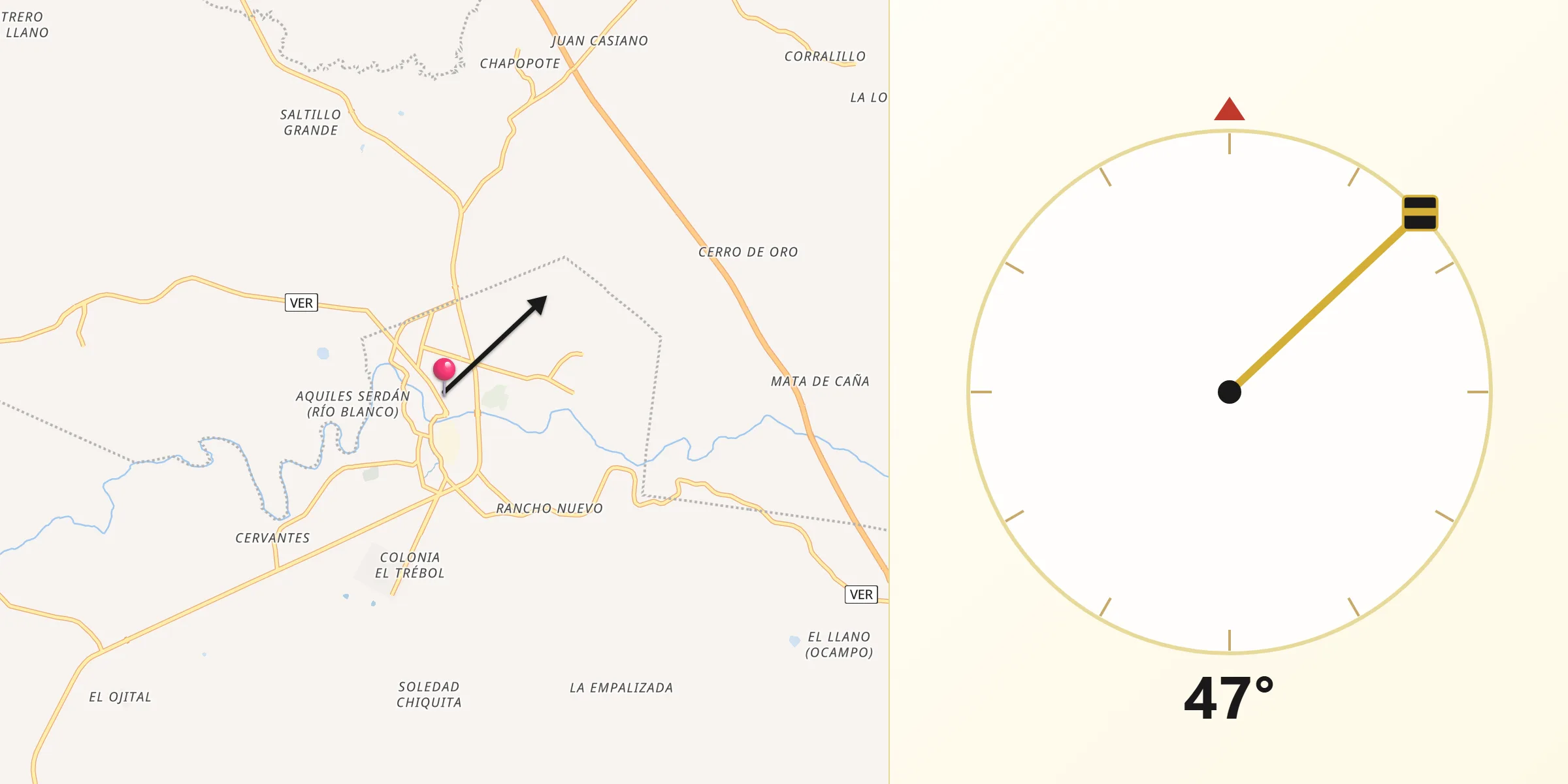 Dirección de la Qibla desde Naranjos