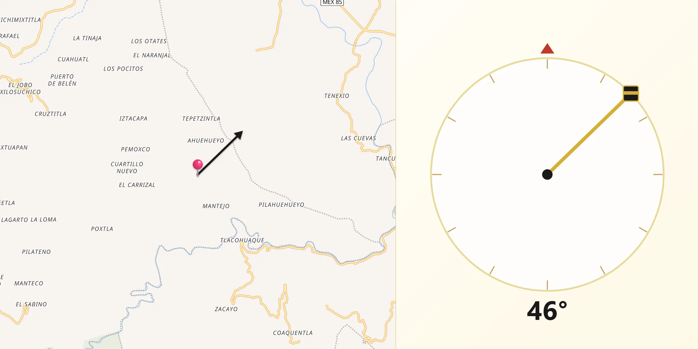 Dirección de la Qibla desde Zapuyo